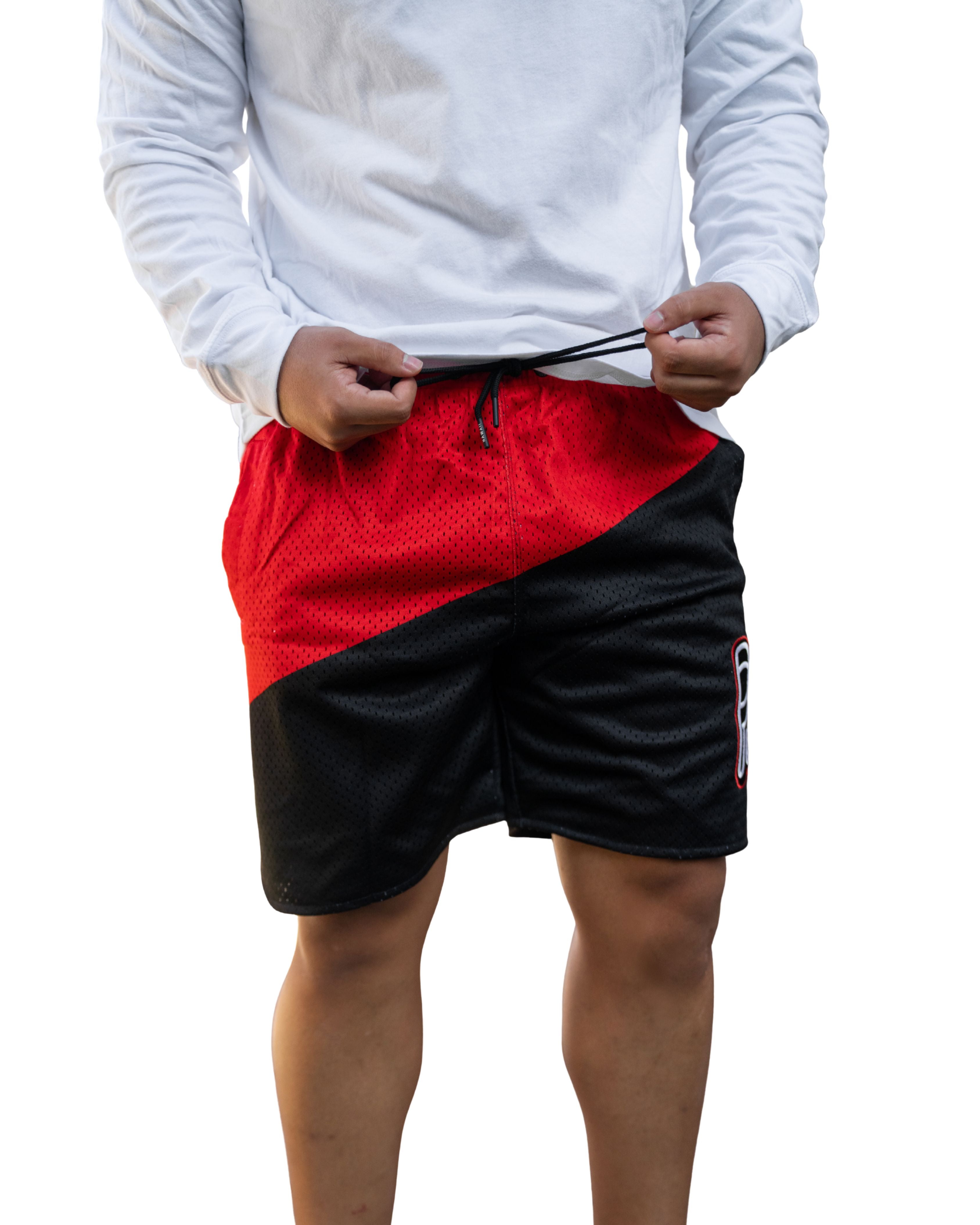 PAPALE RED COLOR BLOCK MESH SHORTS Shorts Hawaii's Finest 
