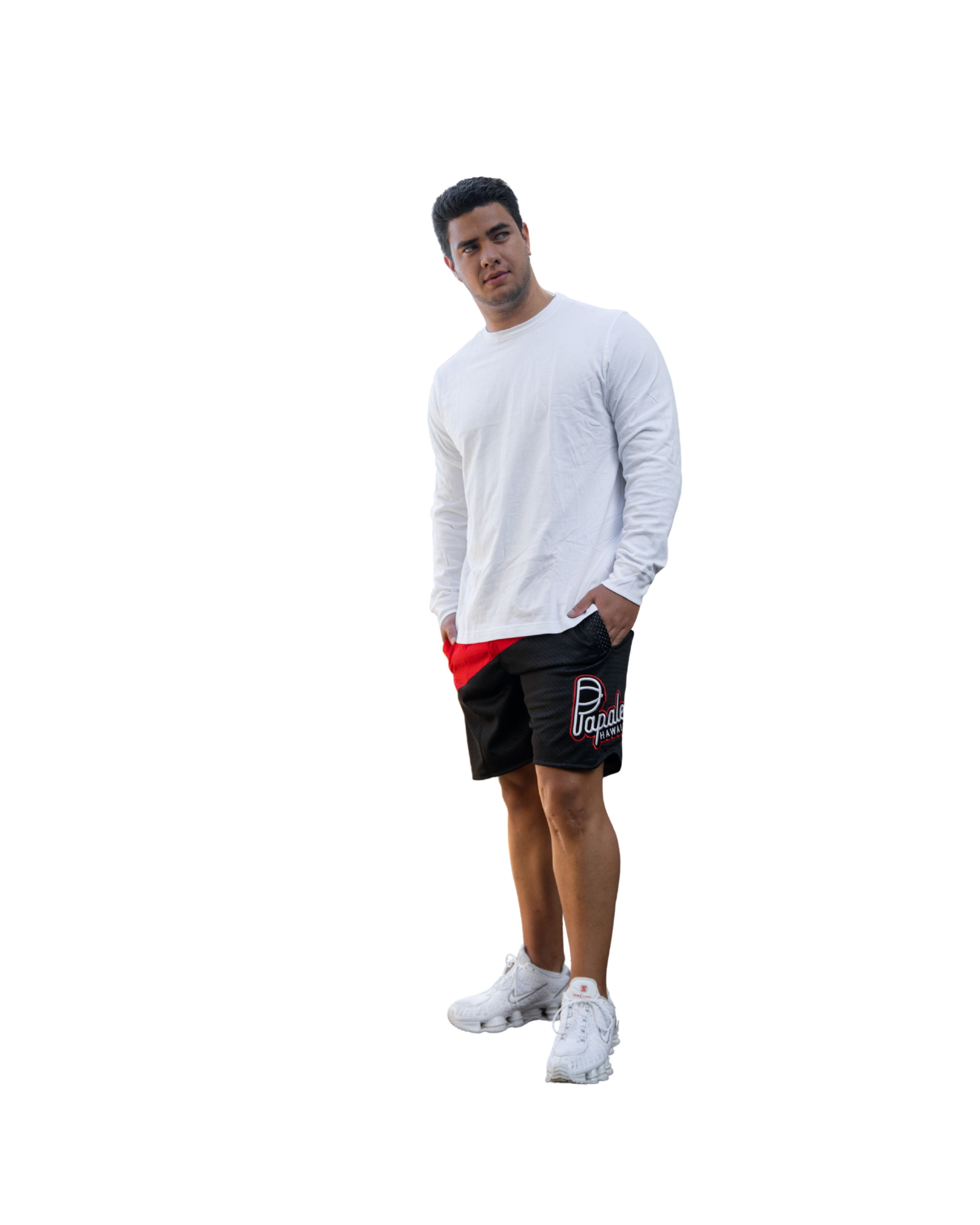 PAPALE RED COLOR BLOCK MESH SHORTS Shorts Hawaii's Finest 