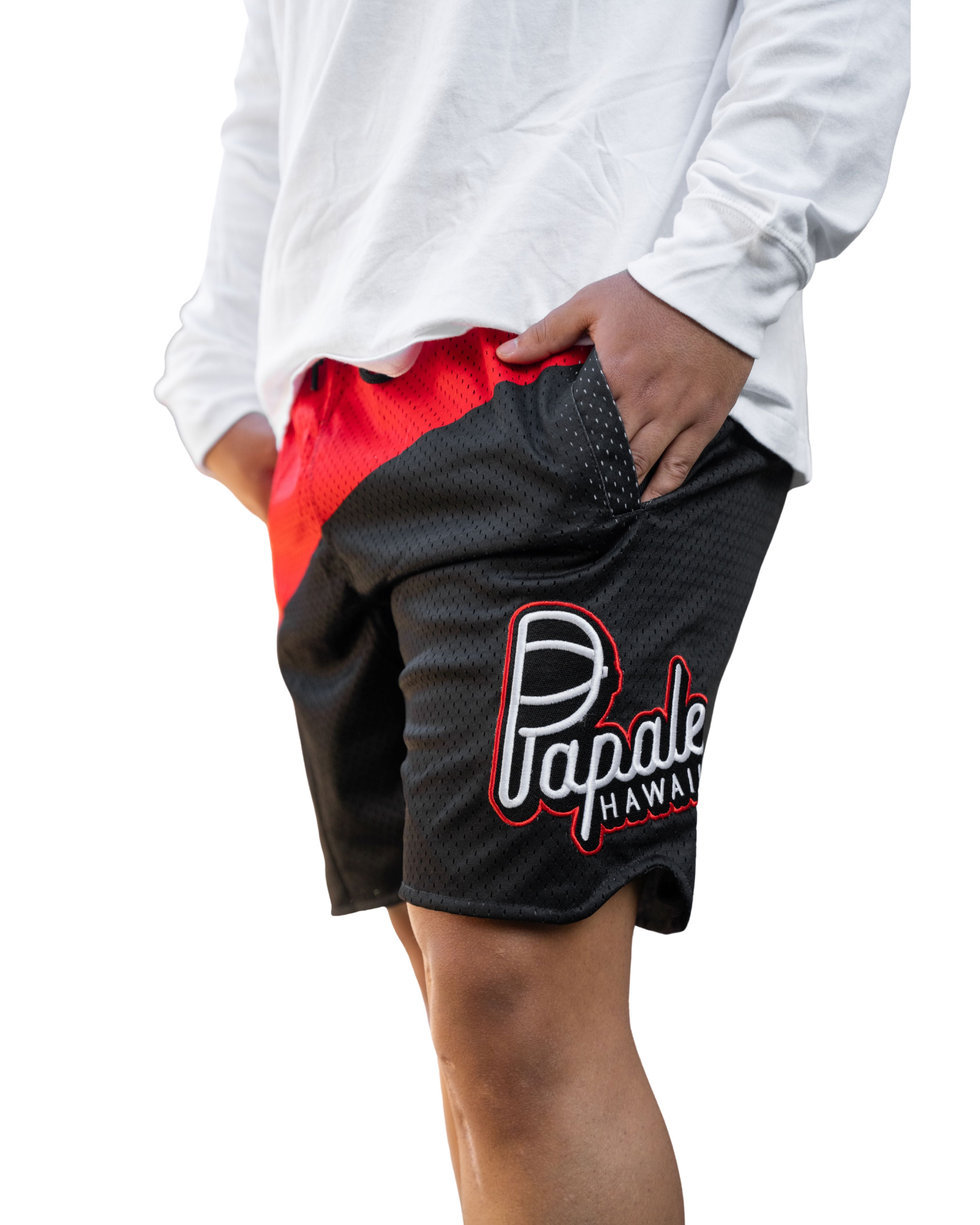 PAPALE RED COLOR BLOCK MESH SHORTS Shorts Hawaii's Finest SMALL 