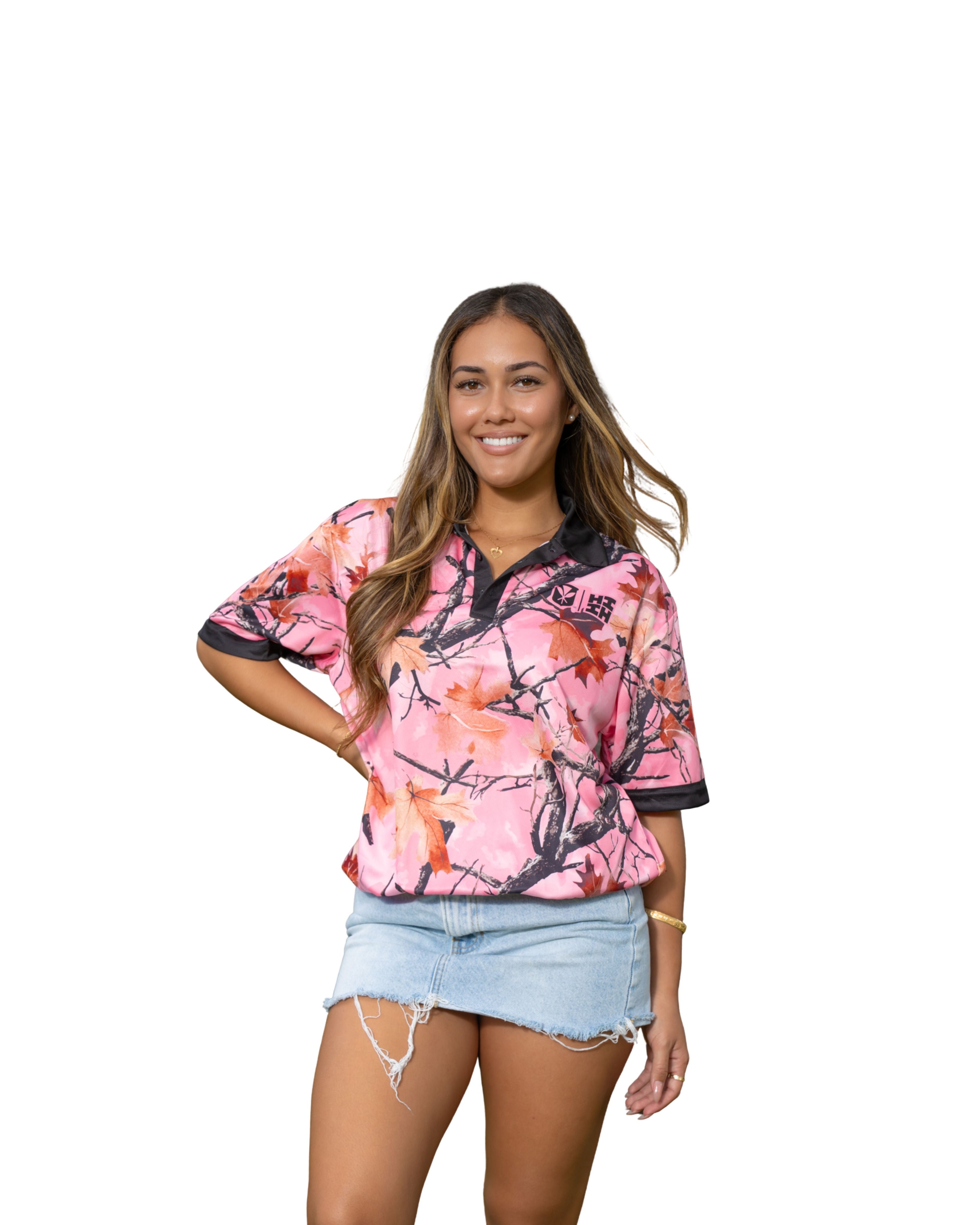 PINK TREE CAMO GOLF SHIRT Shirts Hawaii's Finest SMALL 