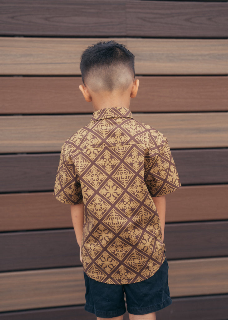 QUILT KEIKI BROWN ALOHA SHIRT Shirts Hawaii's Finest 