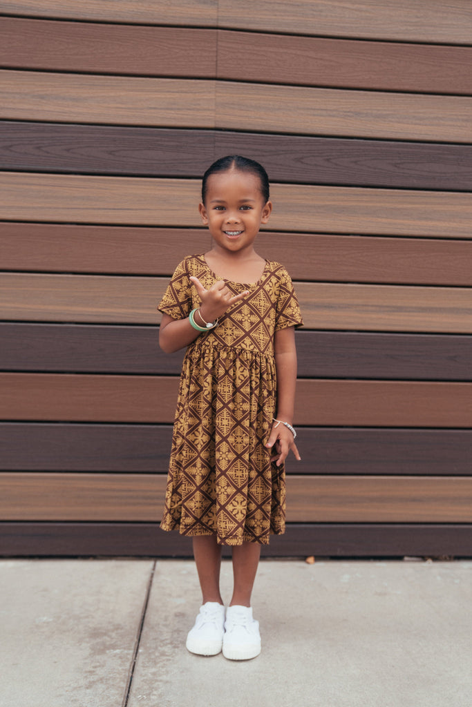 QUILT KEIKI BROWN BLOUSE DRESS Shirts Hawaii's Finest 