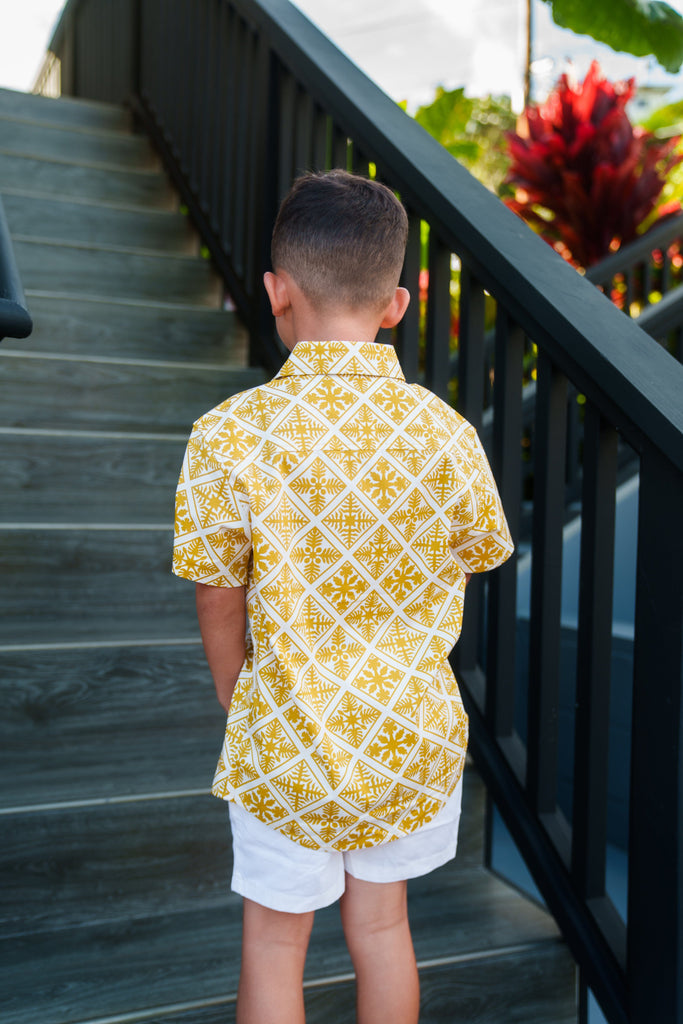 QUILT KEIKI MUSTARD ALOHA SHIRT Shirts Hawaii's Finest 