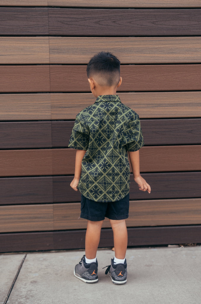 QUILT KEIKI OLIVE ALOHA SHIRT Shirts Hawaii's Finest 