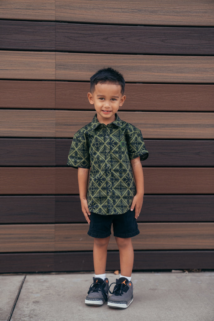 QUILT KEIKI OLIVE ALOHA SHIRT Shirts Hawaii's Finest 