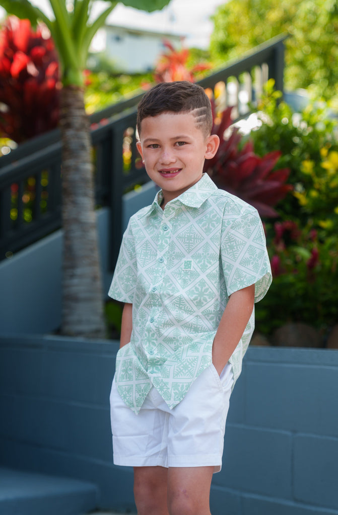 QUILT KEIKI SAGE ALOHA SHIRT Shirts Hawaii's Finest XX-SMALL 