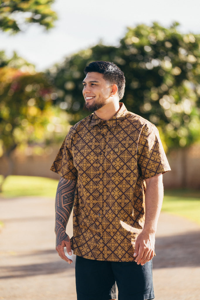 QUILT MEN'S BROWN ALOHA SHIRT Shirts Hawaii's Finest 