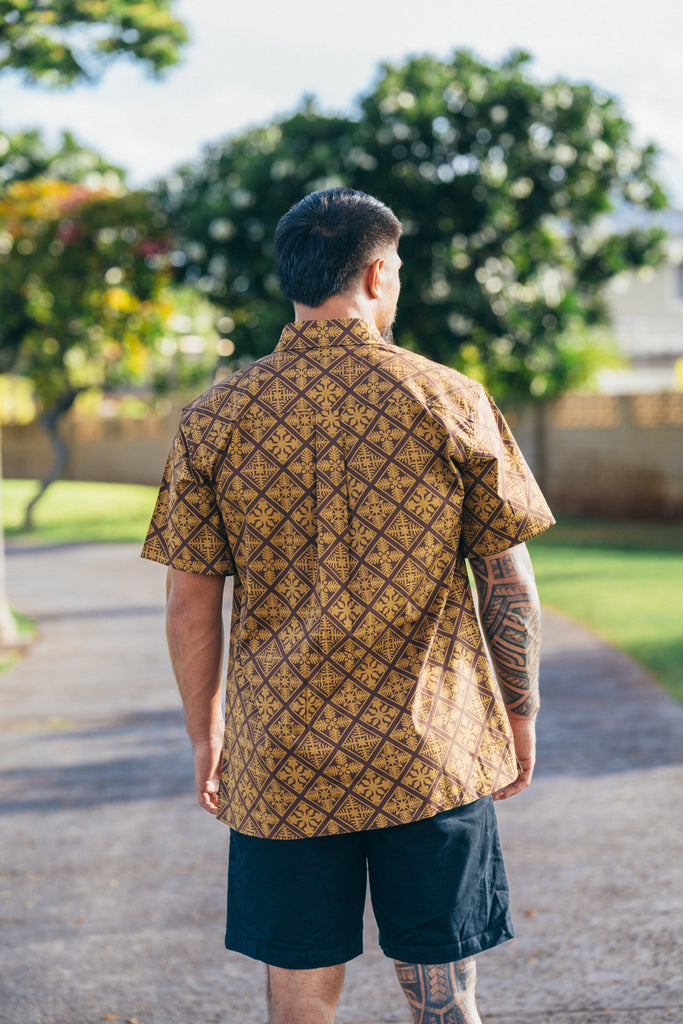 QUILT MEN'S BROWN ALOHA SHIRT Shirts Hawaii's Finest 