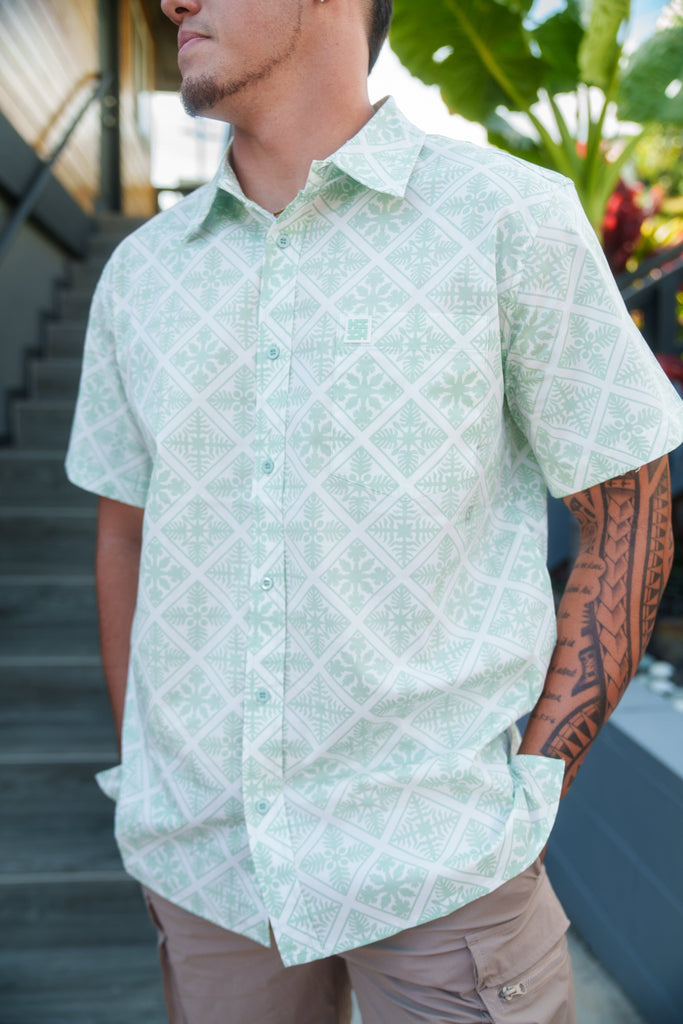 QUILT MEN'S SAGE ALOHA SHIRT Shirts Hawaii's Finest 