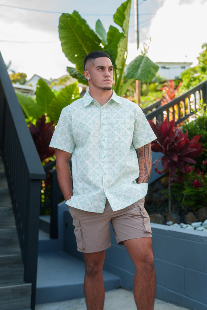 QUILT MEN'S SAGE ALOHA SHIRT Shirts Hawaii's Finest 