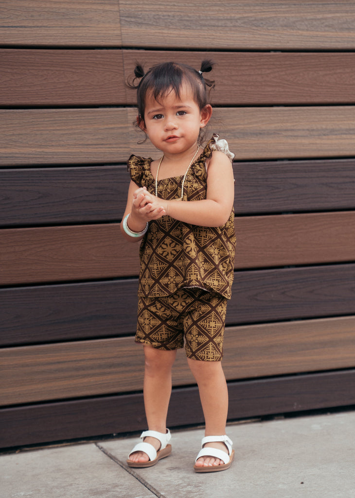 QUILT PĒPĒ BROWN RUFFLE SET Beachwear Hawaii's Finest 