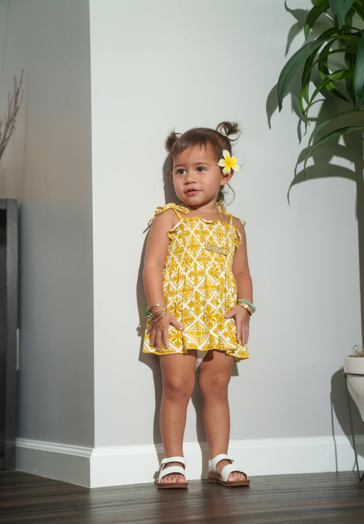 QUILT PĒPĒ MUSTARD CAMI DRESS Beachwear Hawaii's Finest 6-12months 