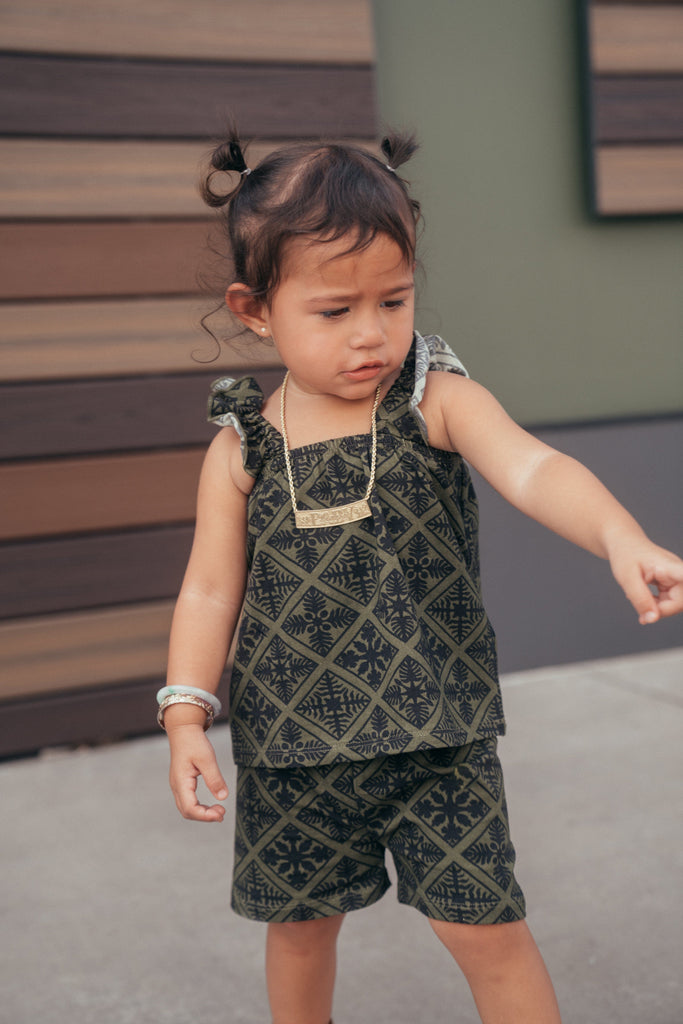 QUILT PĒPĒ OLIVE RUFFLE SET Beachwear Hawaii's Finest 