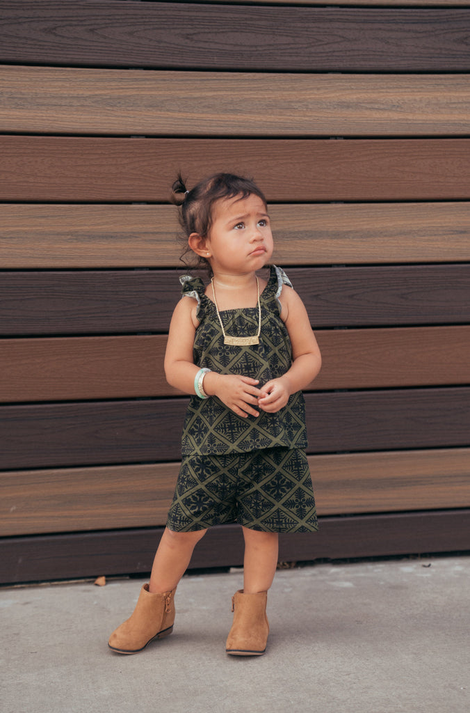 QUILT PĒPĒ OLIVE RUFFLE SET Beachwear Hawaii's Finest 6-12months 