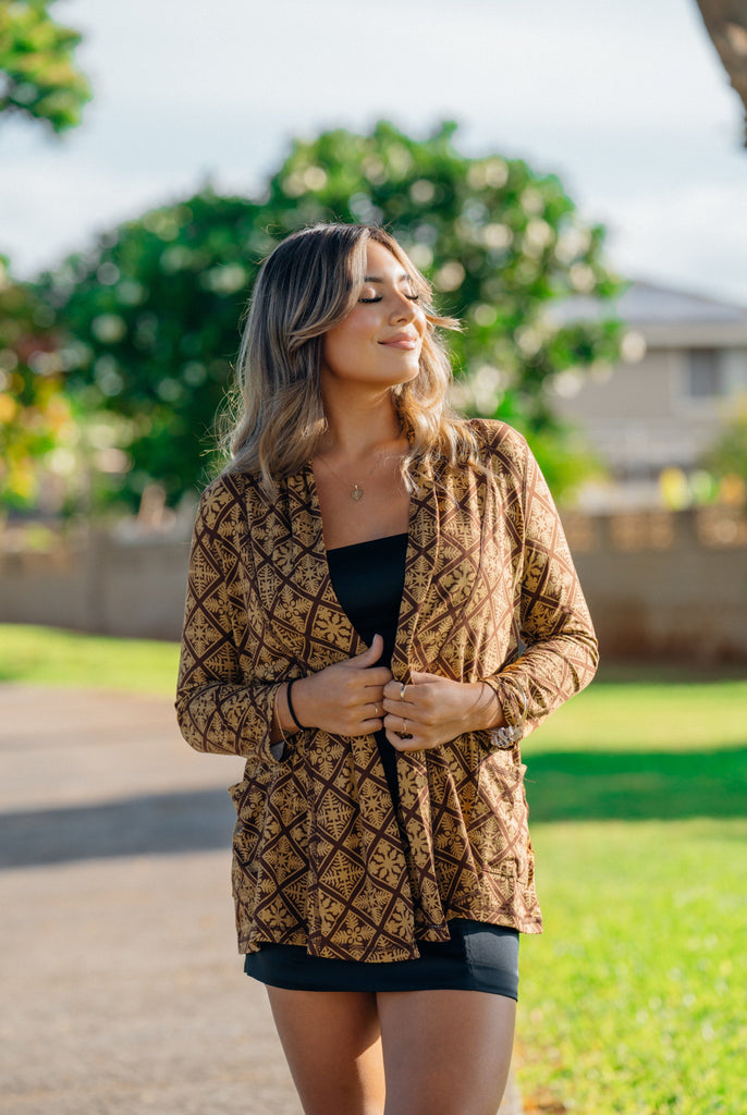 QUILT WOMEN'S BROWN CARDIGAN Shirts Hawaii's Finest X-SMALL 