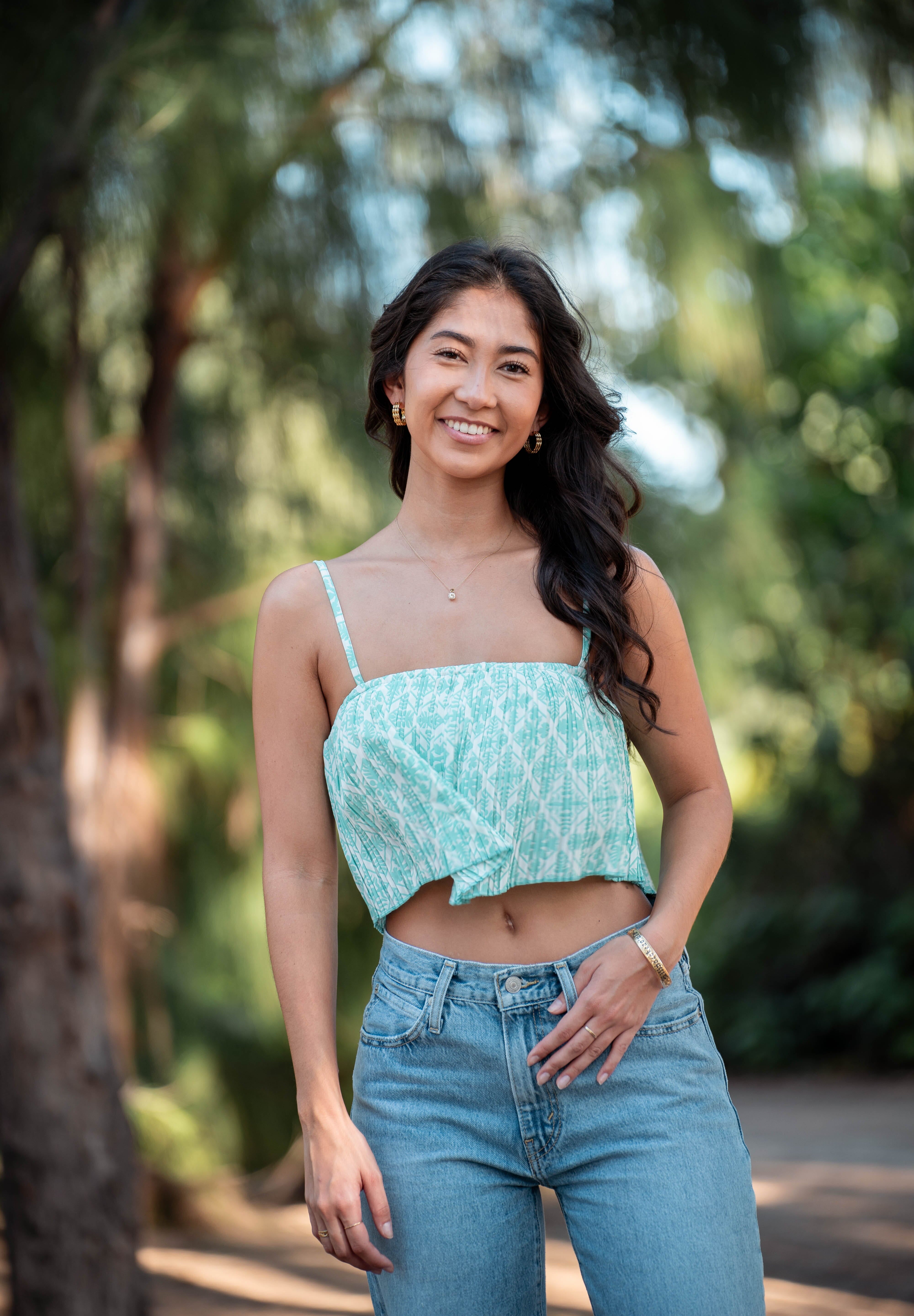 QUILT WOMEN'S MINT PLEATED CAMI TOP Shirts Hawaii's Finest 