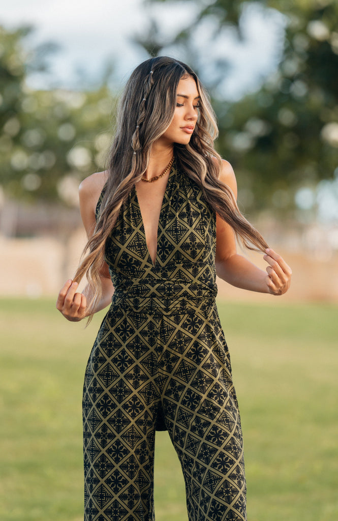 QUILT WOMEN'S OLIVE INFINITY JUMPSUIT Shirts Hawaii's Finest 