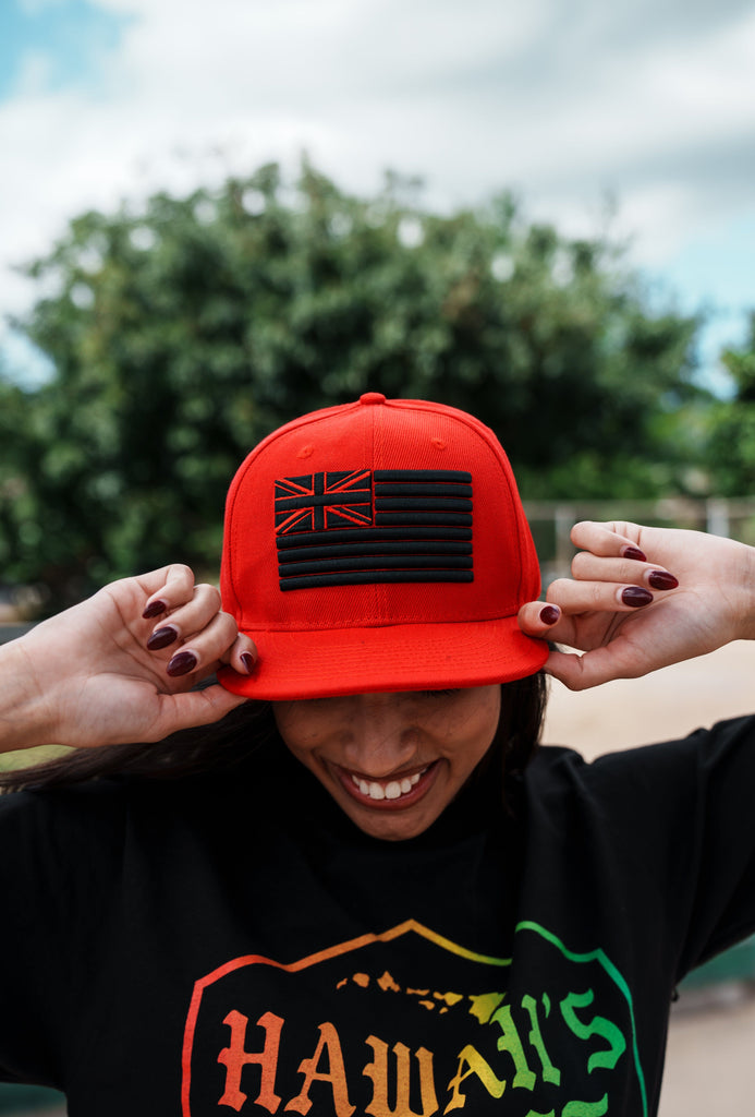 RED & BLACK SIMPLE FLAG HAT Hat Hawaii's Finest 