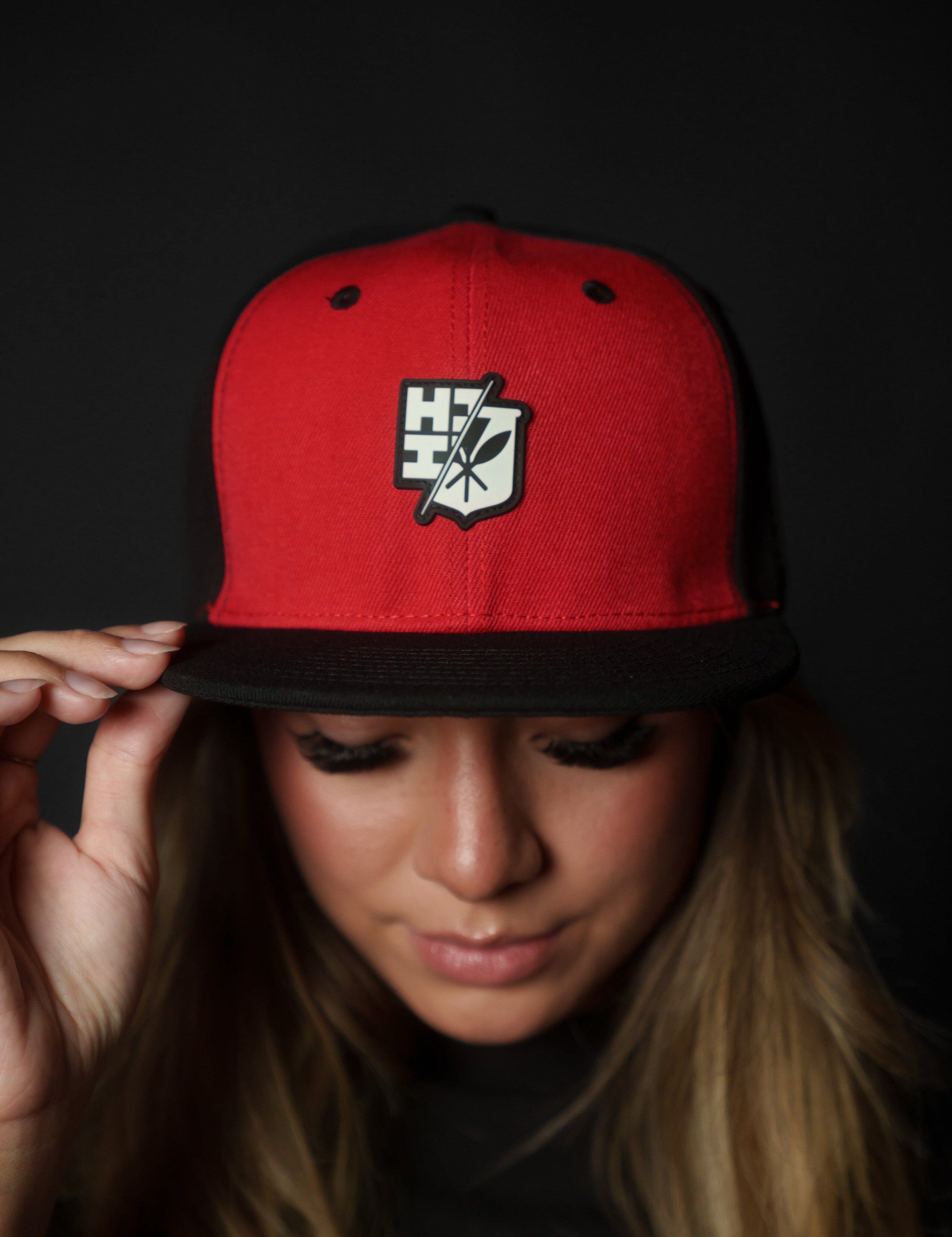 RED & BLACK SPLIT LOGO HAT Hat Hawaii's Finest 