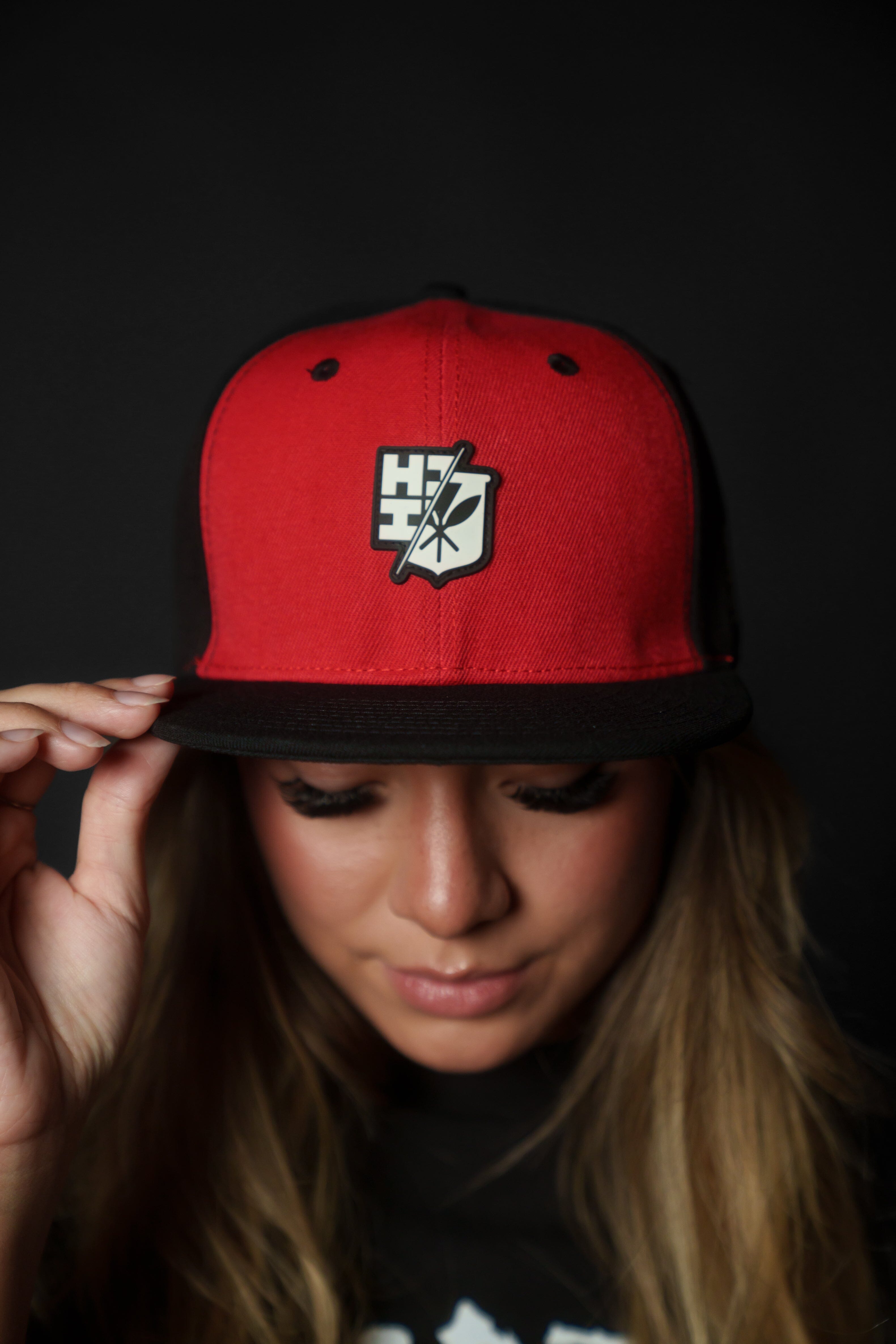 RED & BLACK SPLIT LOGO HAT Hat Hawaii's Finest 