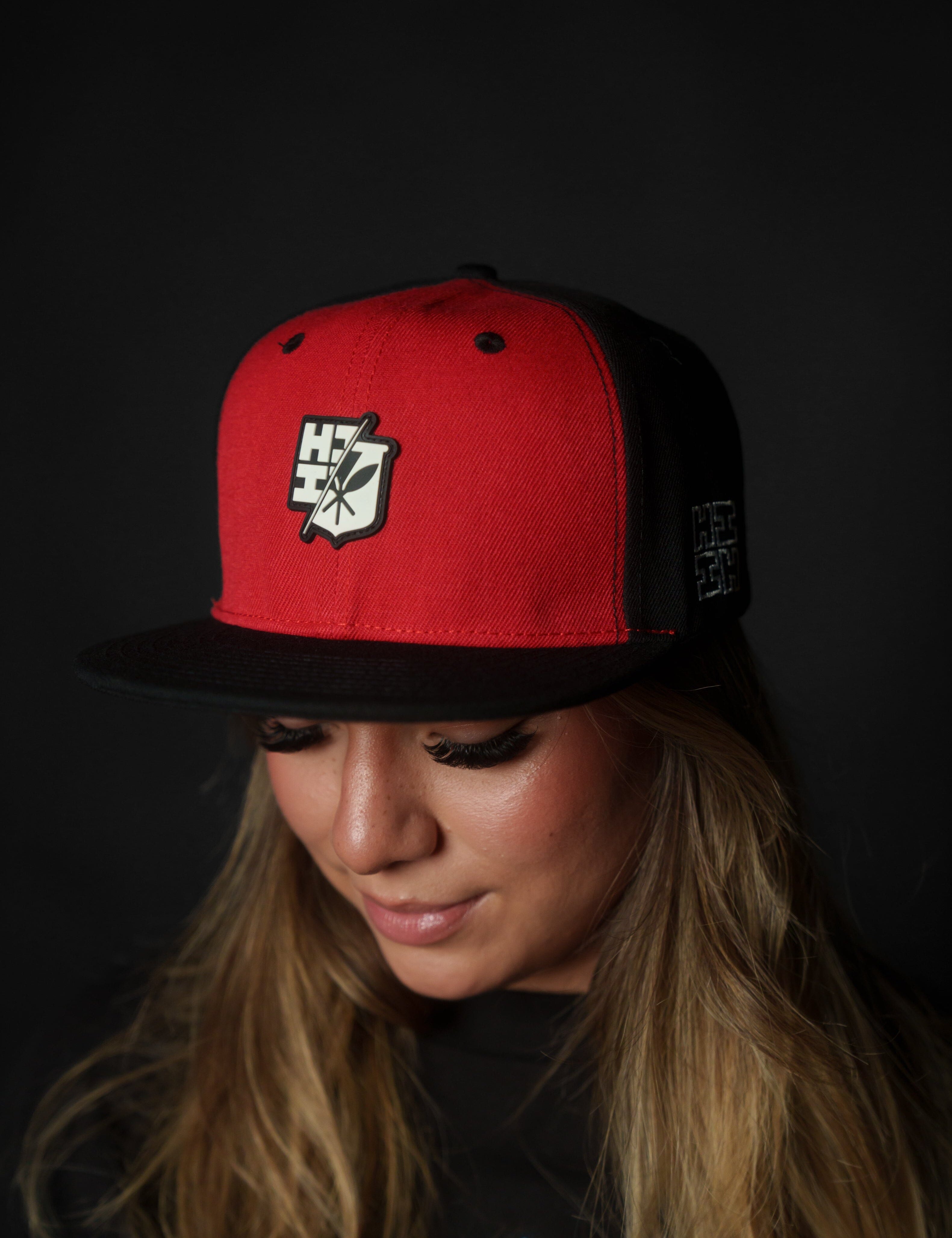 RED & BLACK SPLIT LOGO HAT Hat Hawaii's Finest 