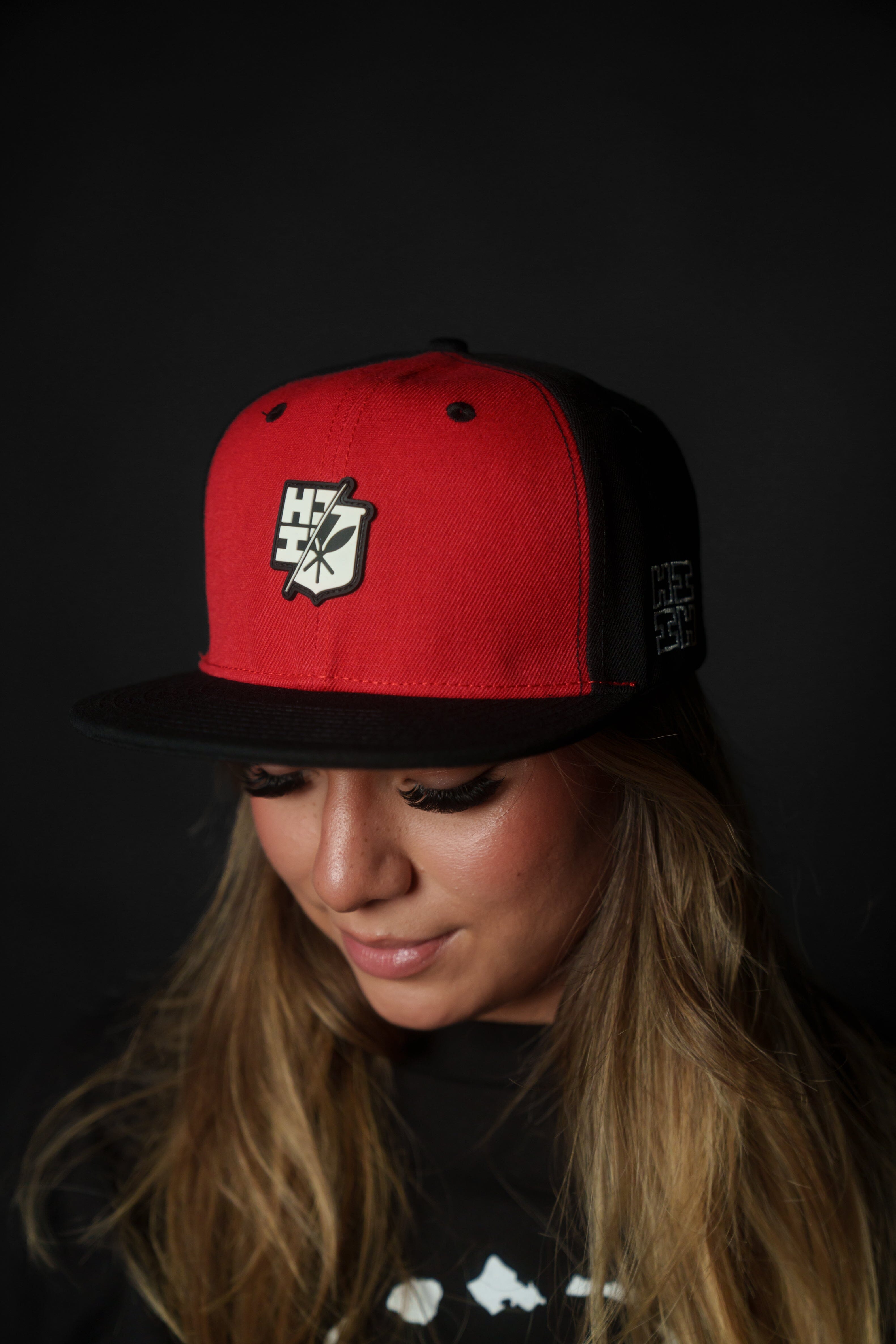 RED & BLACK SPLIT LOGO HAT Hat Hawaii's Finest 