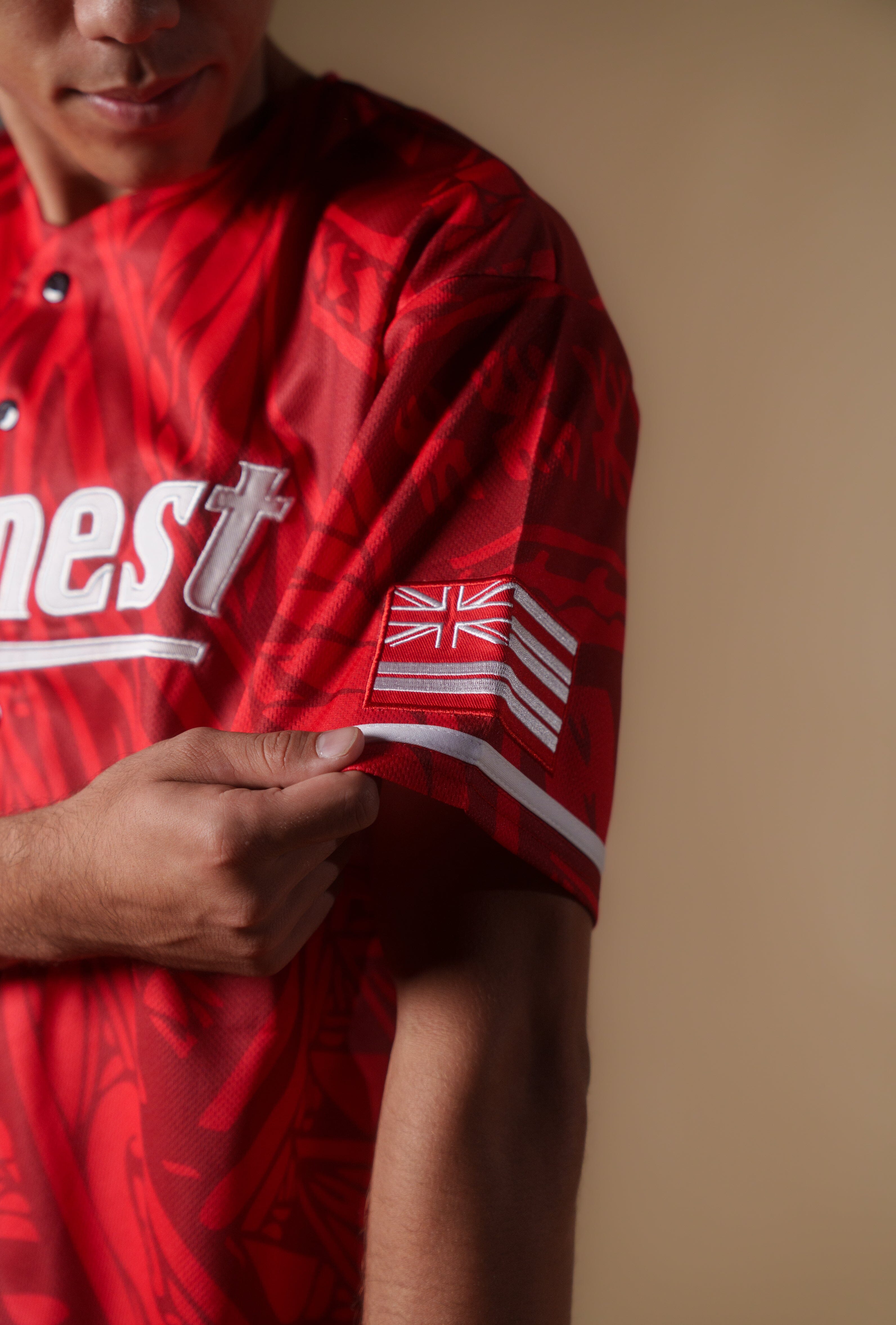 RED TRIBAL BASEBALL JERSEY Jersey Hawaii's Finest 