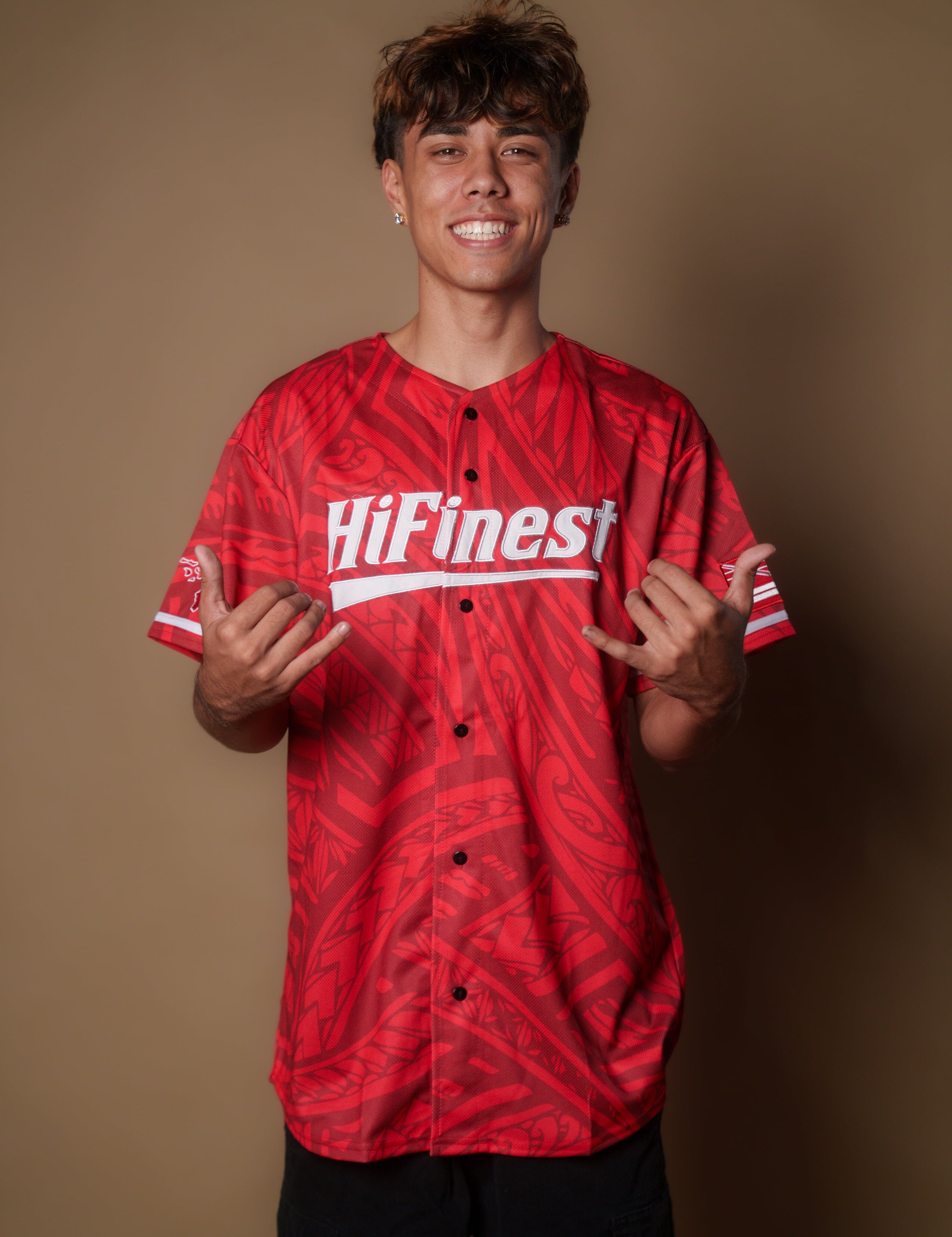 RED TRIBAL BASEBALL JERSEY Jersey Hawaii's Finest X-SMALL 