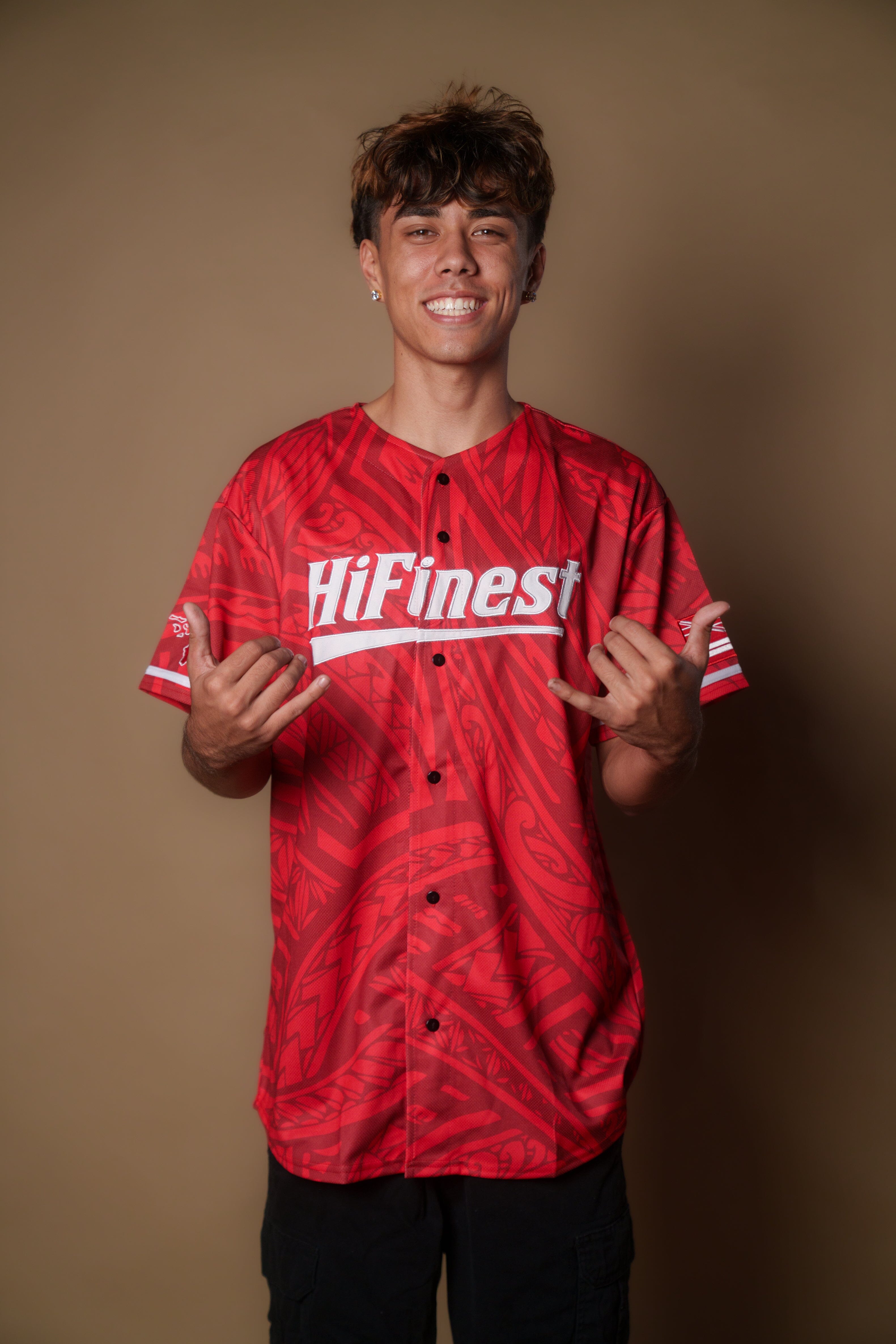 RED TRIBAL BASEBALL JERSEY Jersey Hawaii's Finest X-SMALL 