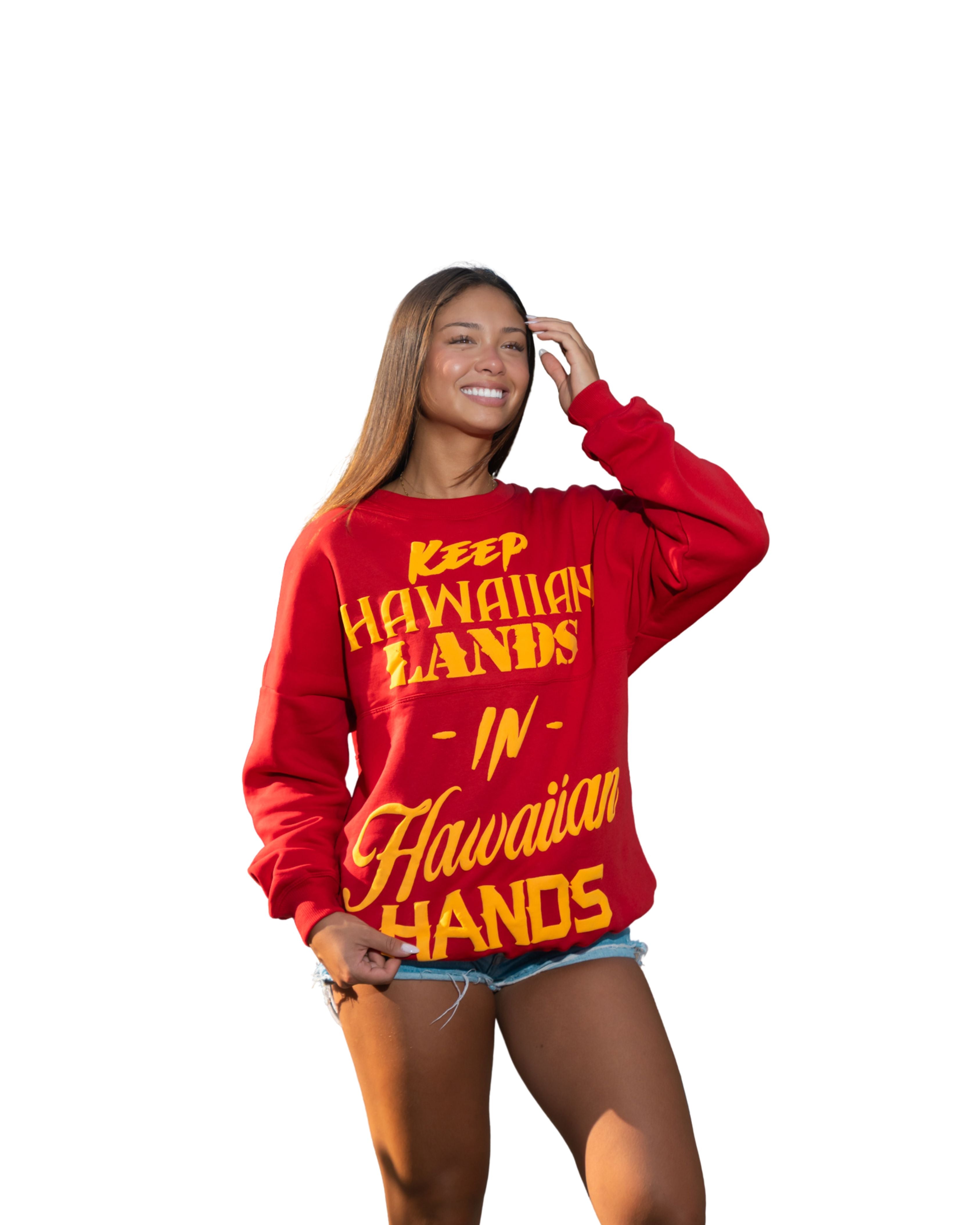 RED & YELLOW KEEP HAWAIIAN LANDS CREW NECK SWEATER Jacket Hawaii's Finest X-SMALL 