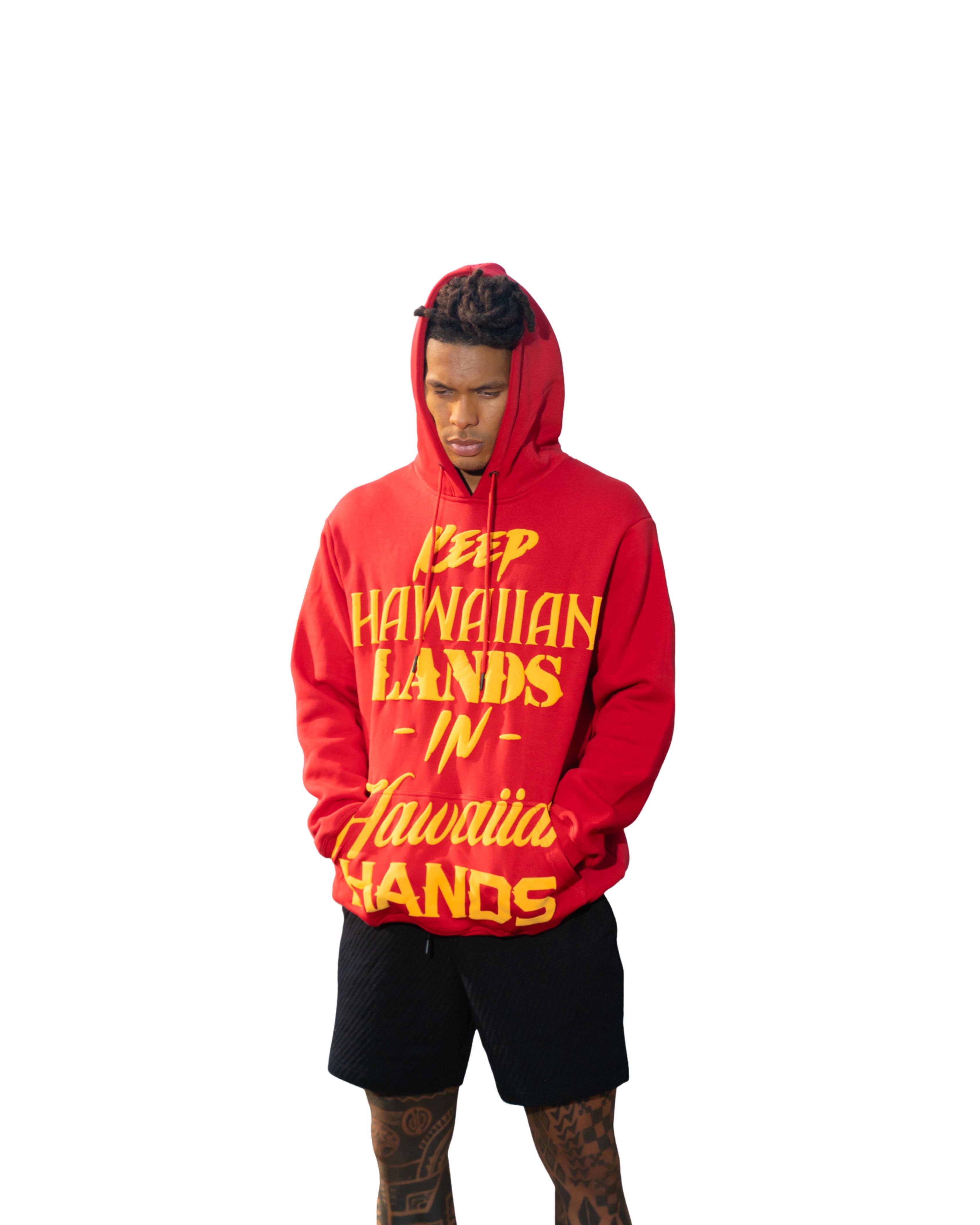 RED & YELLOW KEEP HAWAIIAN LANDS HOODIE Jacket Hawaii's Finest X-SMALL 