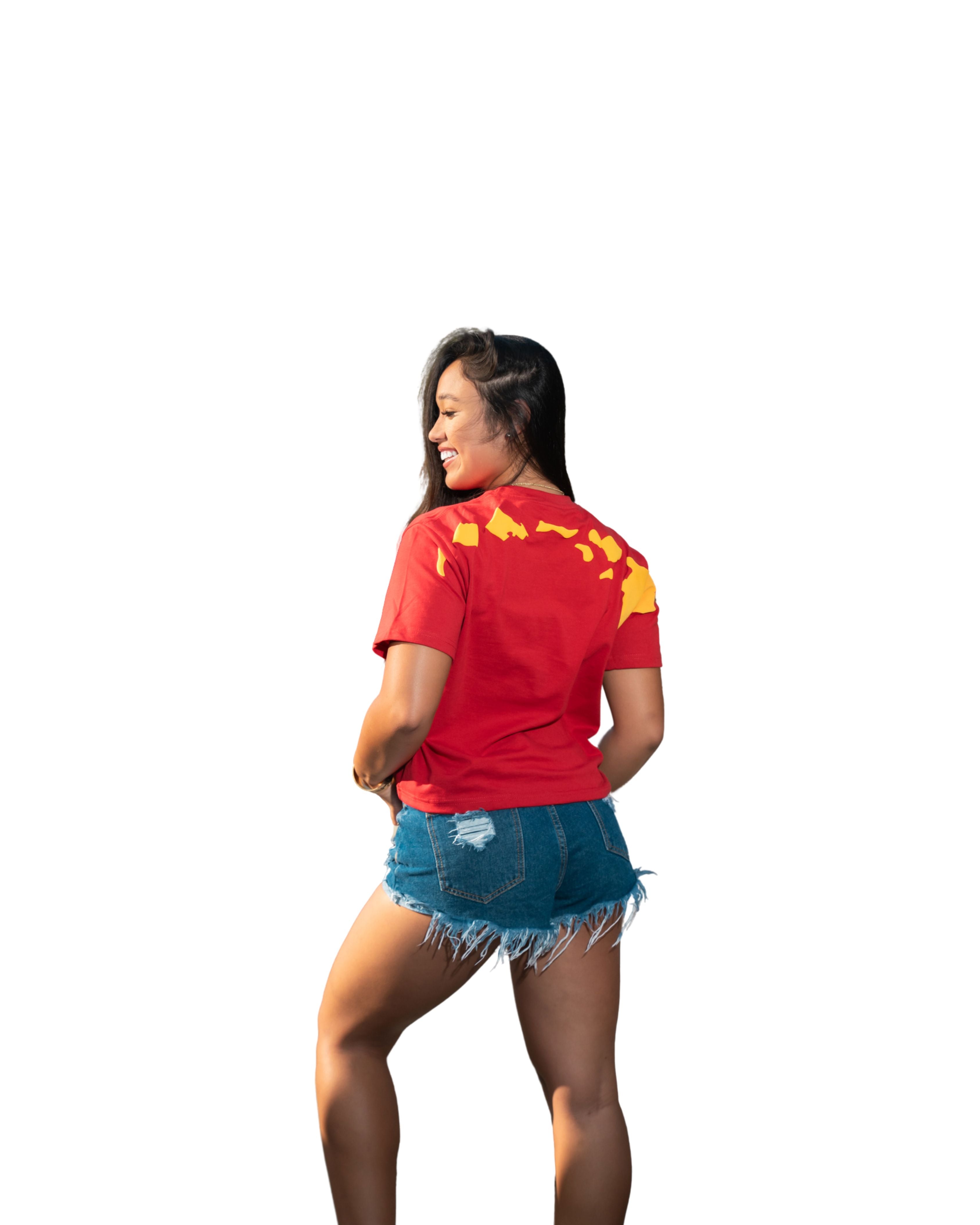 RED & YELLOW KEEP HAWAIIAN LANDS WOMEN'S TEE Shirts Hawaii's Finest 