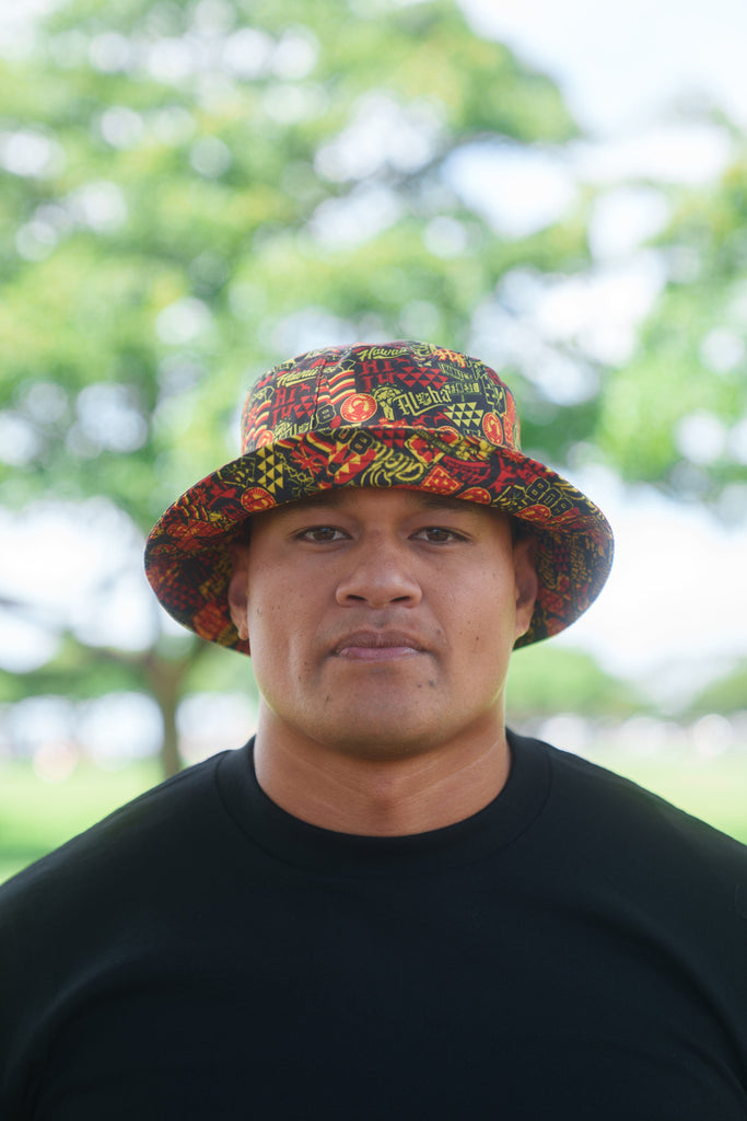 RED & YELLOW STICKERBOMB ALOHA FESTIVAL BUCKET HAT Hat Hawaii's Finest 