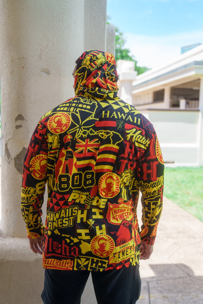 RED & YELLOW STICKERBOMB ALOHA FESTIVAL HOODIE Jacket Hawaii's Finest 