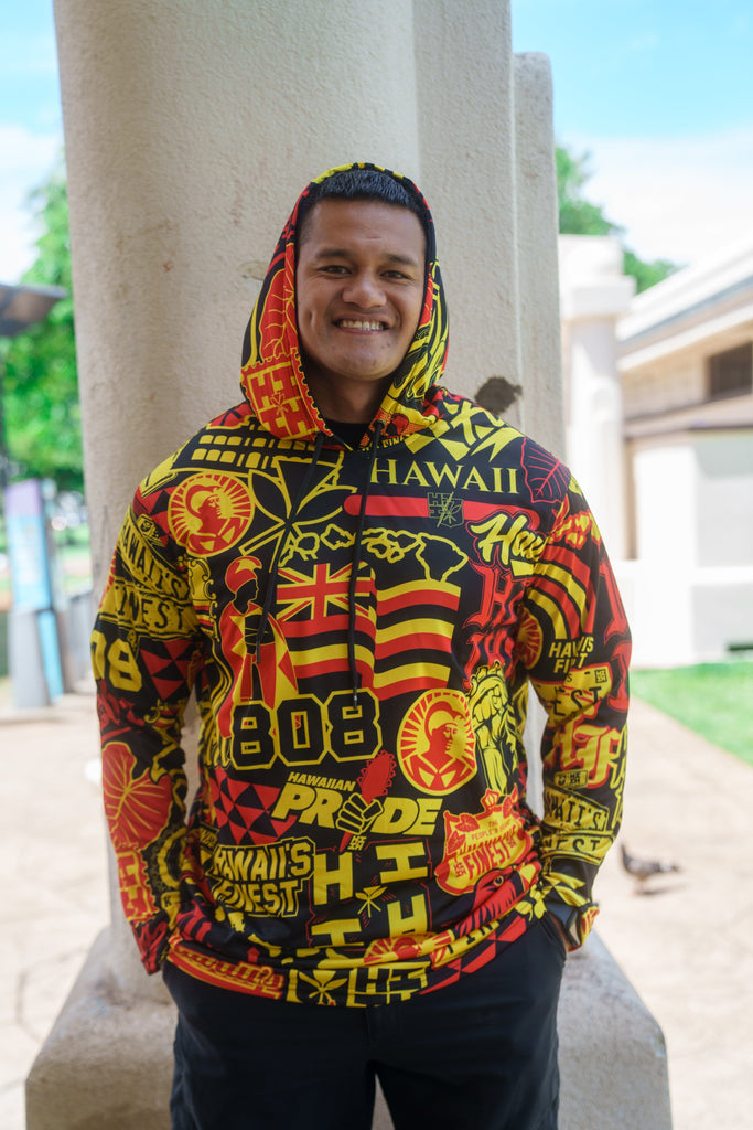 RED & YELLOW STICKERBOMB ALOHA FESTIVAL HOODIE Jacket Hawaii's Finest 