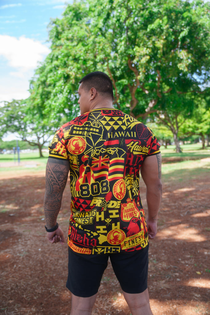 RED & YELLOW STICKERBOMB ALOHA FESTIVAL SOFTBALL JERSEY Jersey Hawaii's Finest 