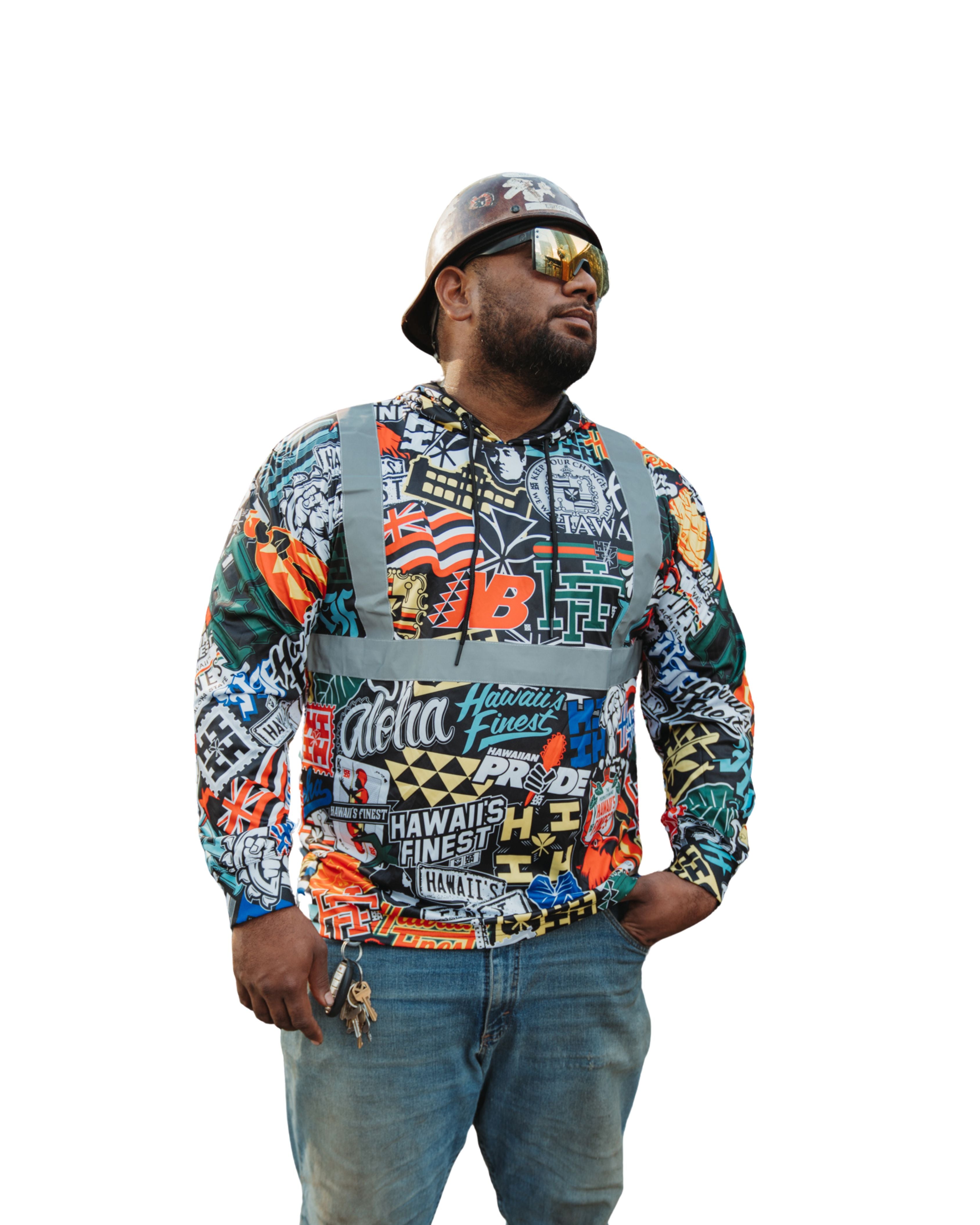 REFLECTIVE STICKERBOMB DRI-FIT LONGSLEEVE W/HOOD Jacket Hawaii's Finest X-SMALL 
