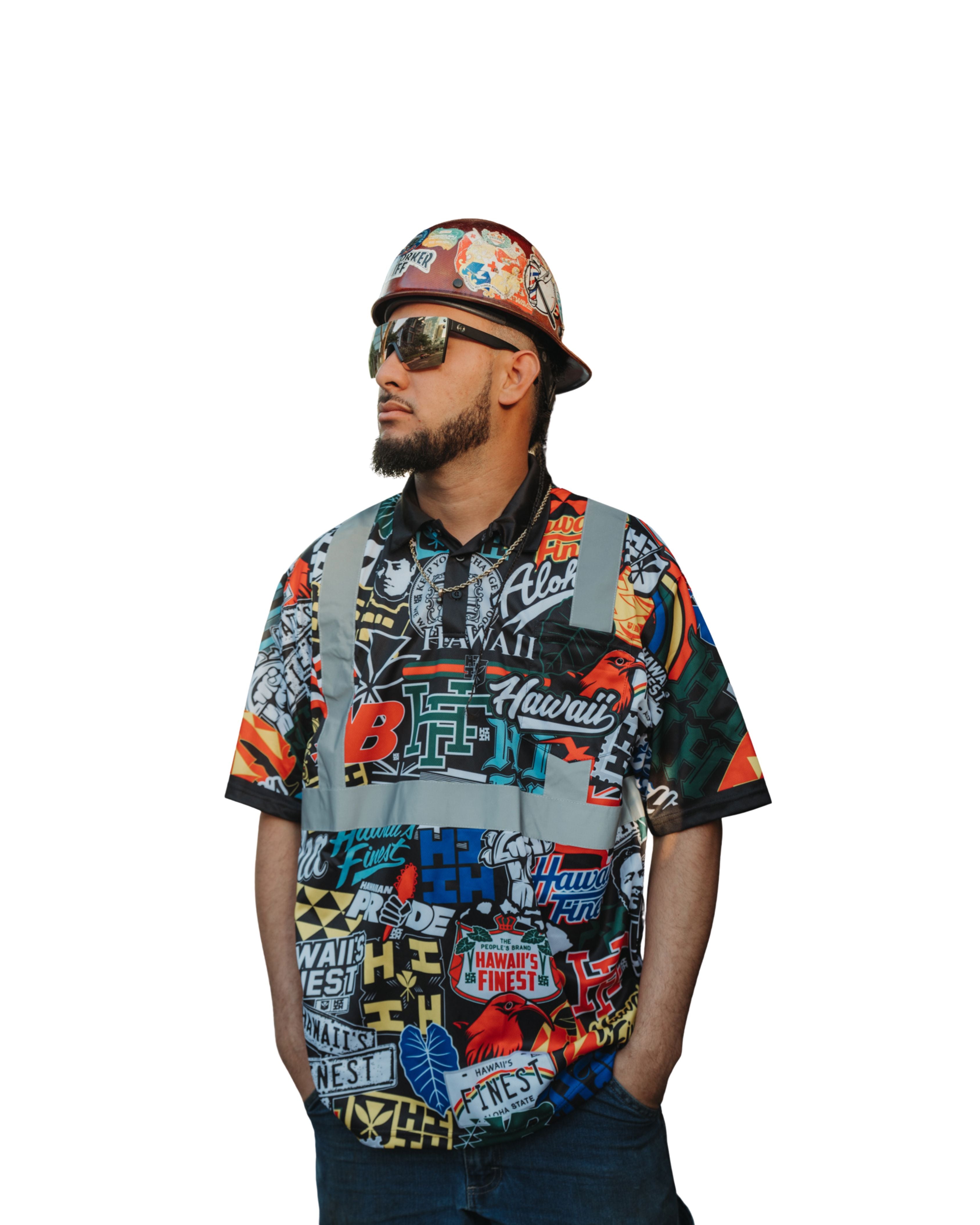 REFLECTIVE STICKERBOMB GOLF SHIRT Jersey Hawaii's Finest X-SMALL 