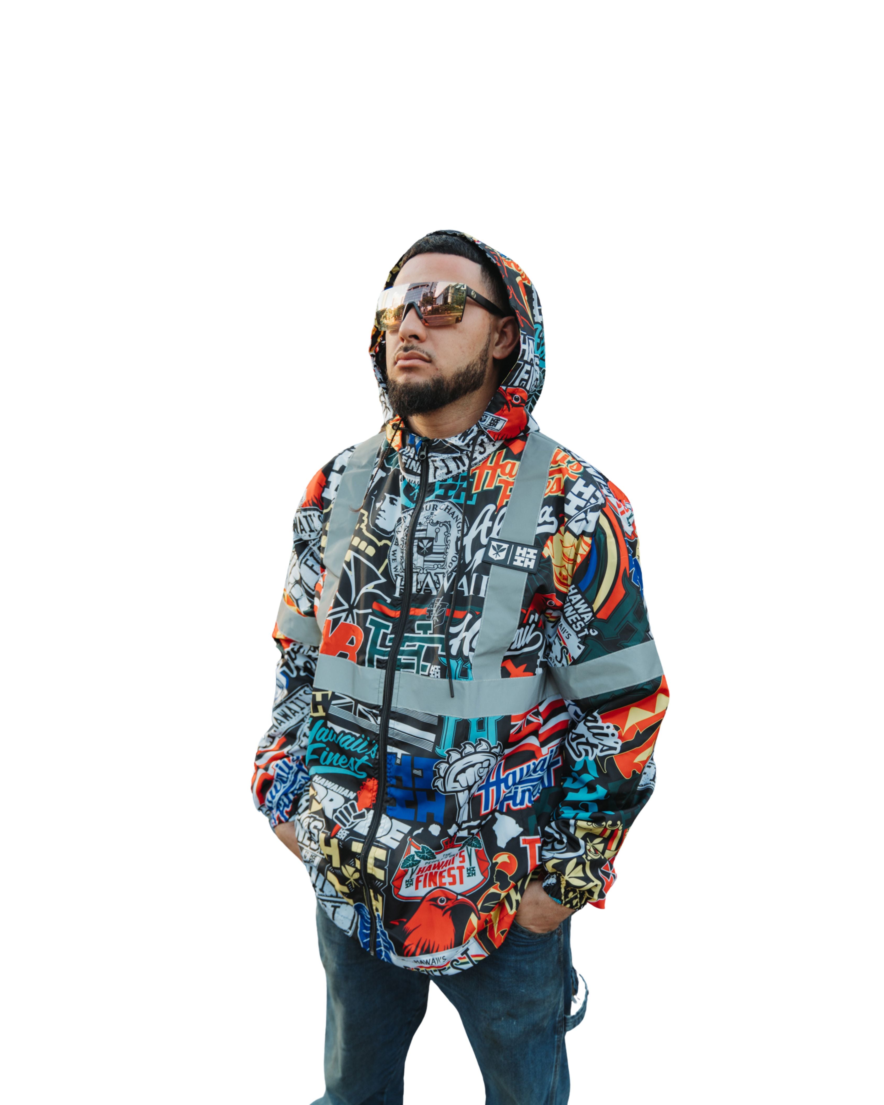 REFLECTIVE STICKERBOMB WINDBREAKER JACKET Jacket Hawaii's Finest X-SMALL 
