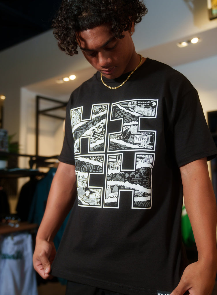 RIPPED STICKERBOMB BLACK & WHITE T-SHIRT Shirts Hawaii's Finest 