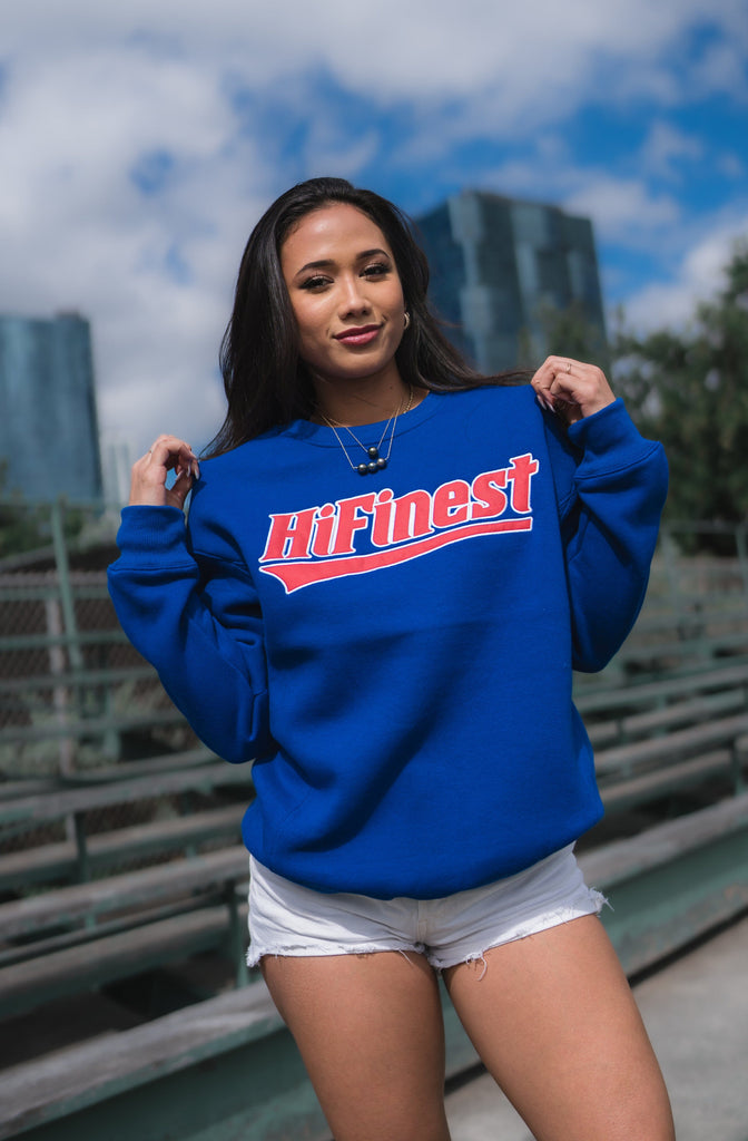 ROYAL BLUE & RED HI FINEST CREW NECK SWEATER Jacket Hawaii's Finest X-SMALL 