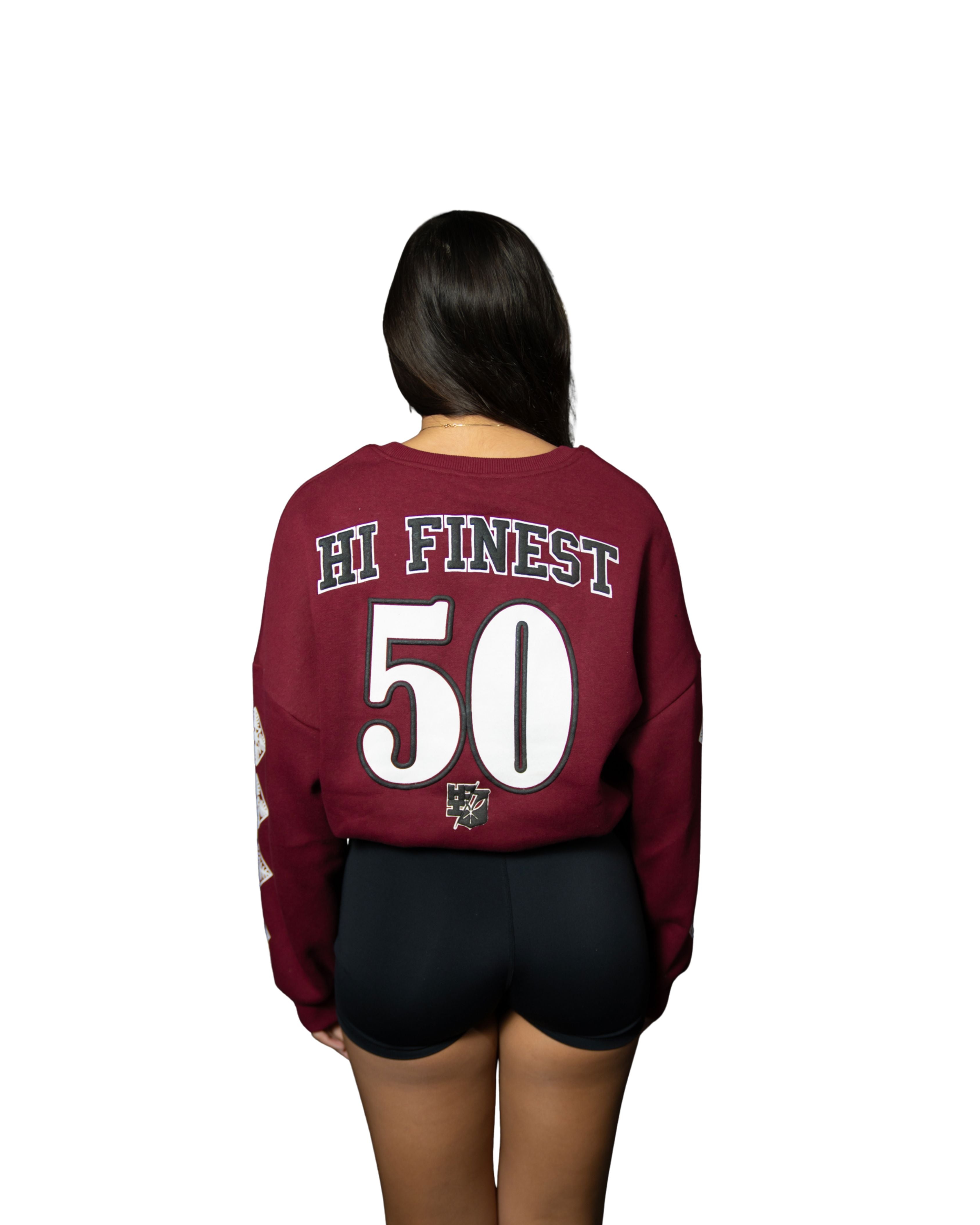 ROYAL MAROON ALOHA SCRIPT WOMEN'S OVERSIZED CROP SWEATER Jacket Hawaii's Finest 