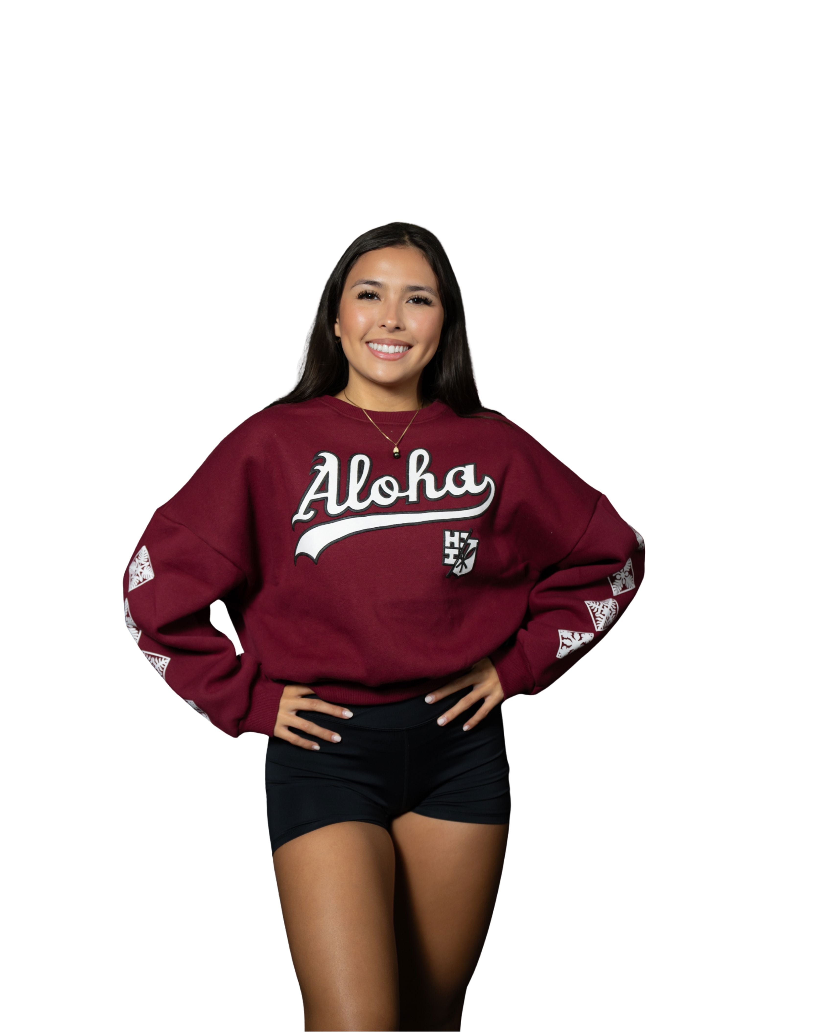 ROYAL MAROON ALOHA SCRIPT WOMEN'S OVERSIZED CROP SWEATER Jacket Hawaii's Finest X-SMALL 