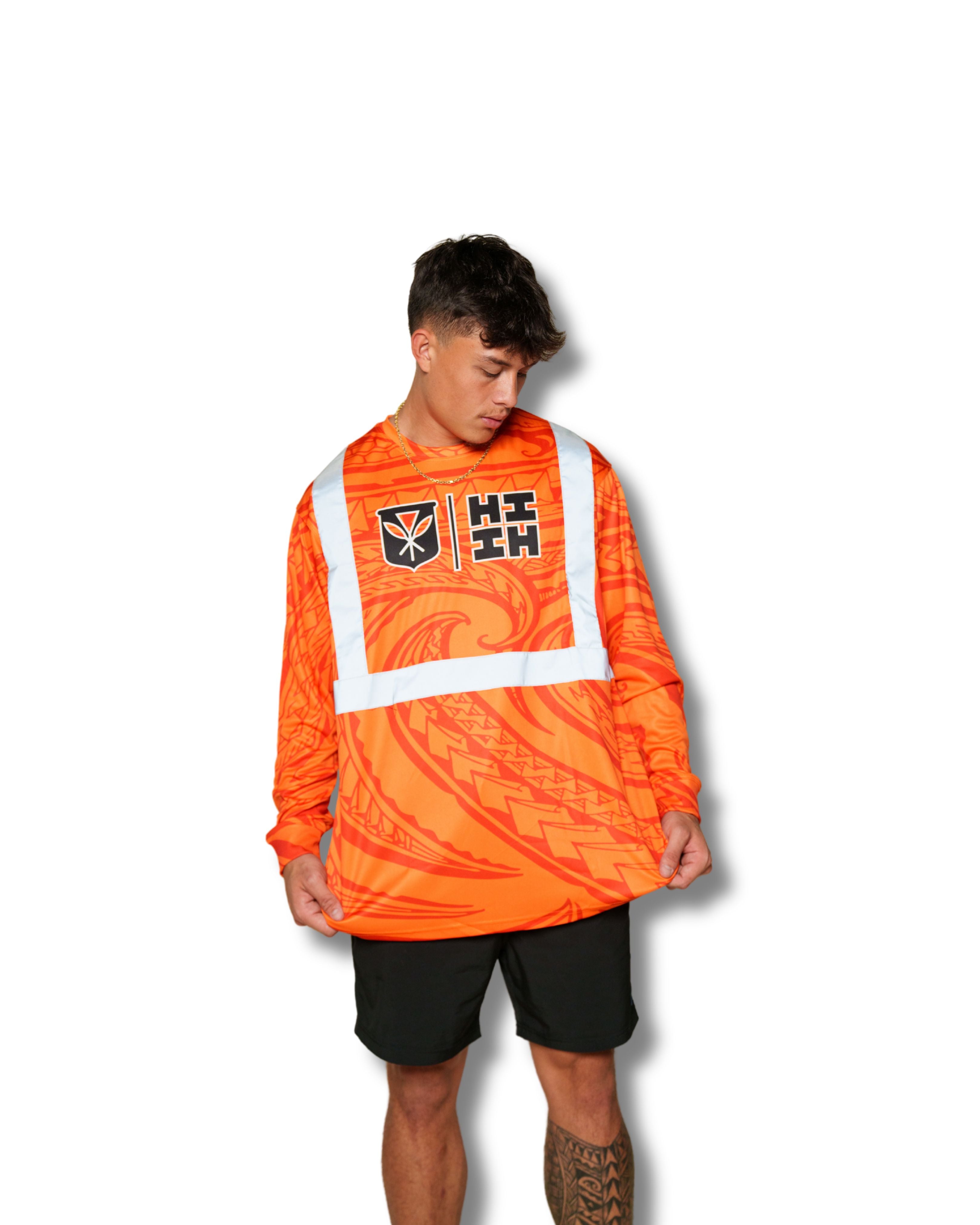 SAFETY ORANGE TRIBAL DRI-FIT LONGSLEEVE Jacket Hawaii's Finest SMALL 