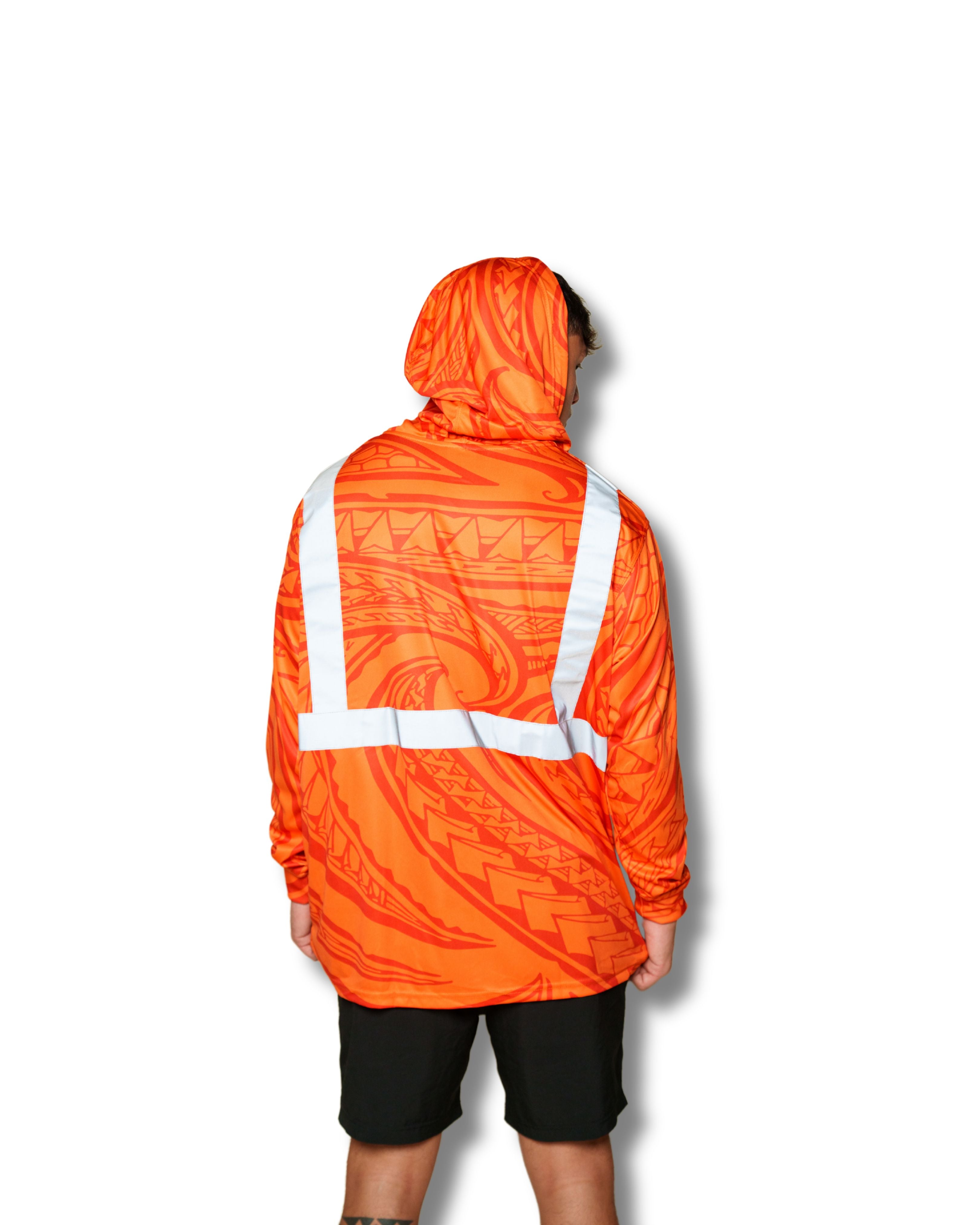 SAFETY ORANGE TRIBAL DRI-FIT LONGSLEEVE W/HOOD Jacket Hawaii's Finest 