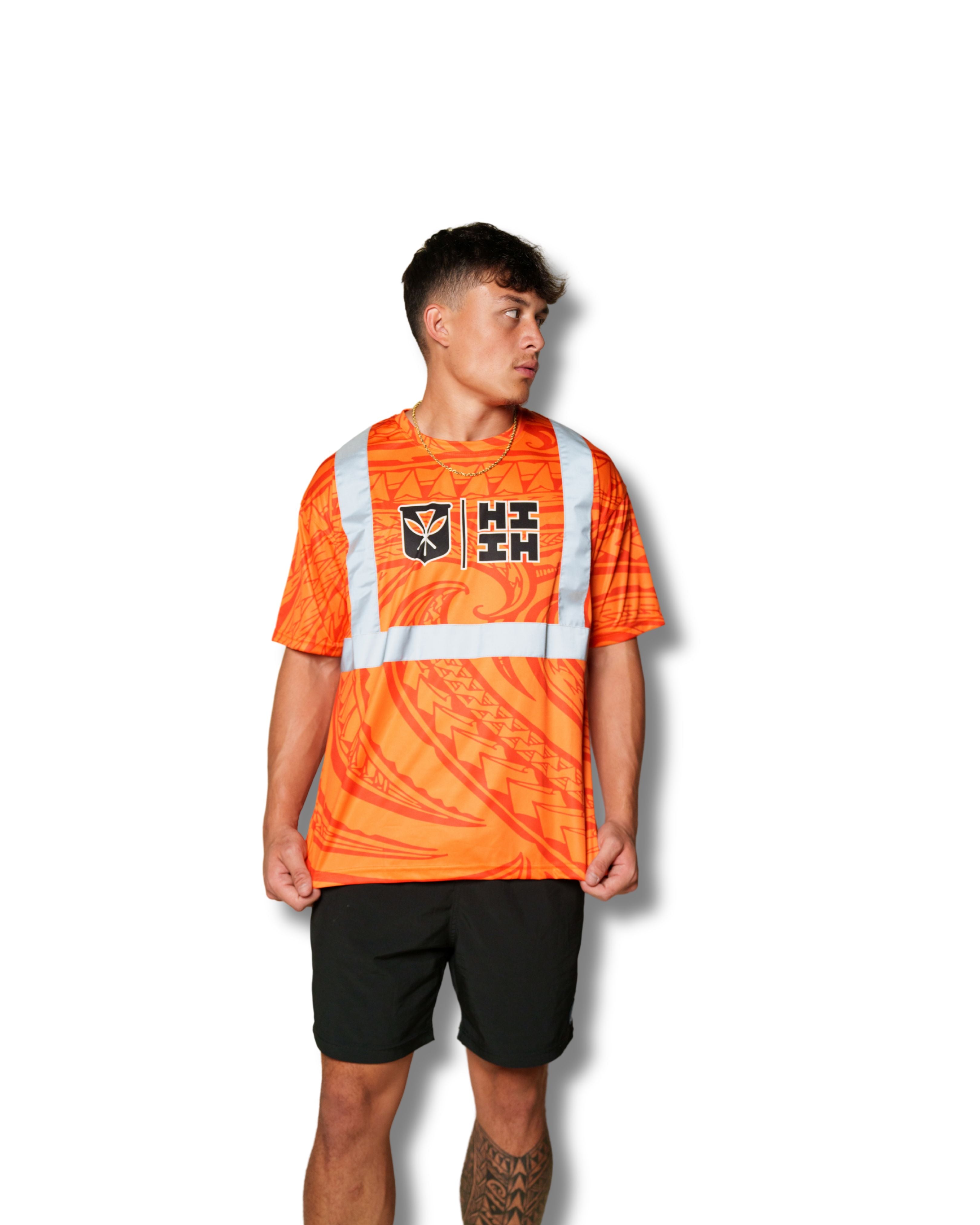 SAFETY ORANGE TRIBAL DRI-FIT T-SHIRT Jacket Hawaii's Finest SMALL 