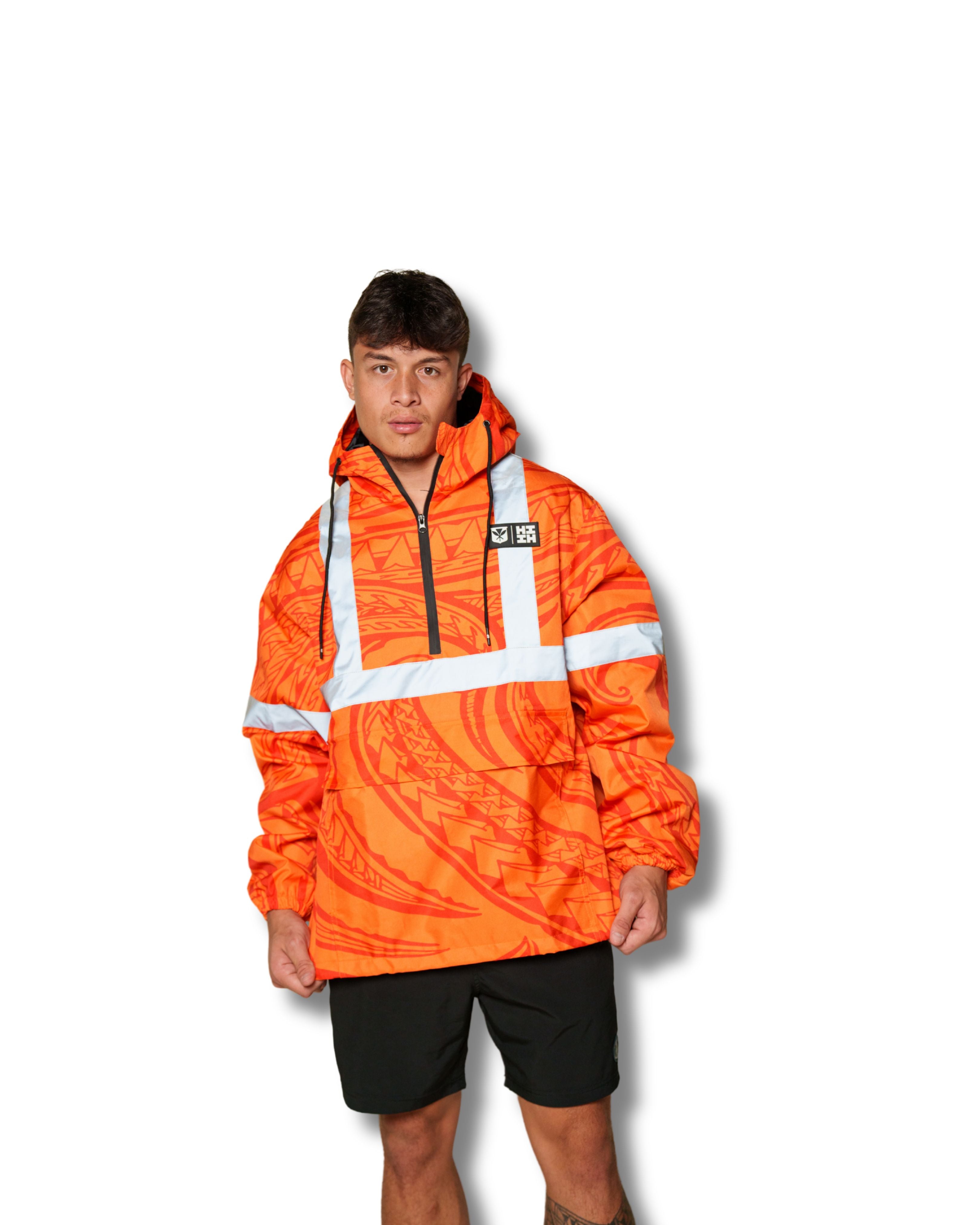 SAFETY ORANGE TRIBAL RAIN JACKET Jacket Hawaii's Finest X-SMALL 