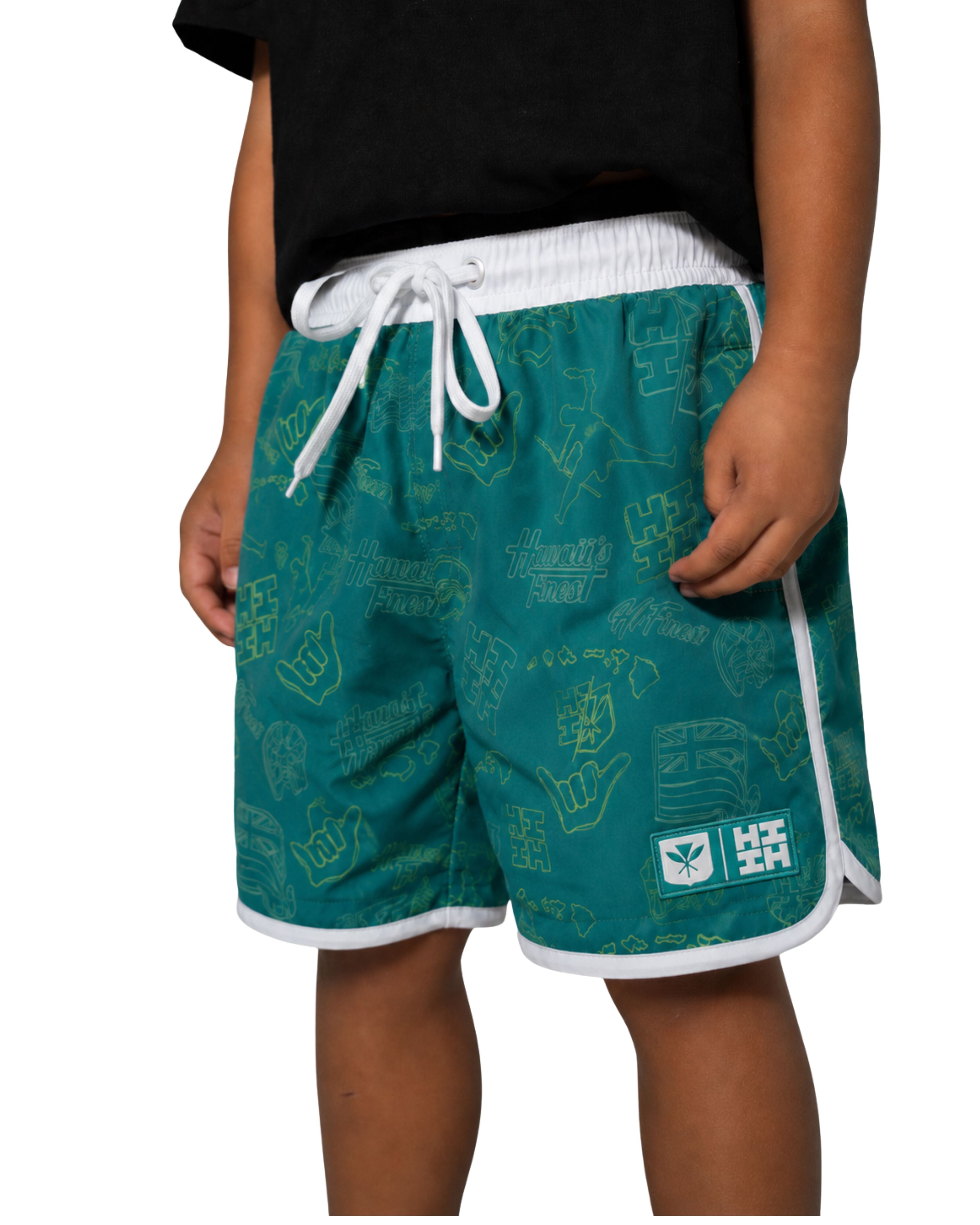 SEA GREEN DOODLE KEIKI BOARDSHORTS Shirts Hawaii's Finest 