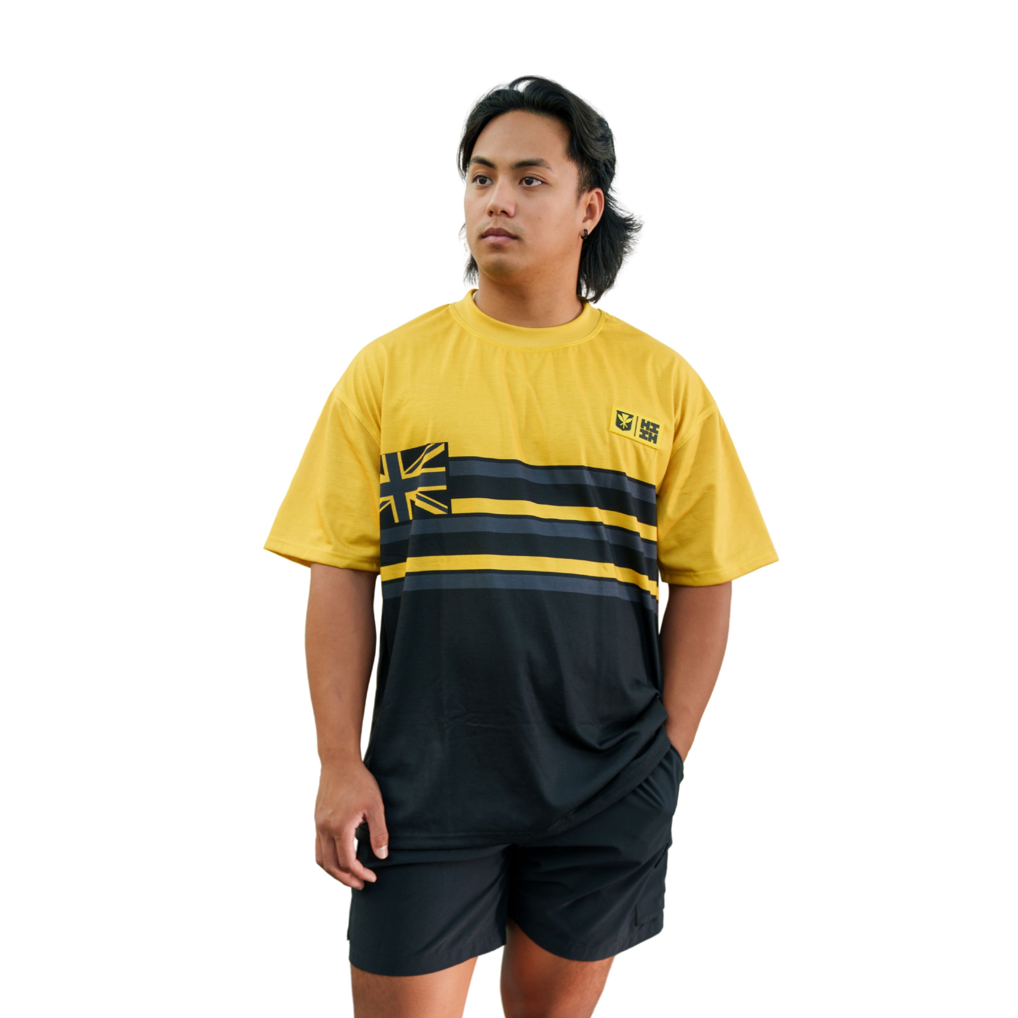 SIMPLE LOGO BLACK & YELLOW FLAG TEE Shirts Hawaii's Finest SMALL 