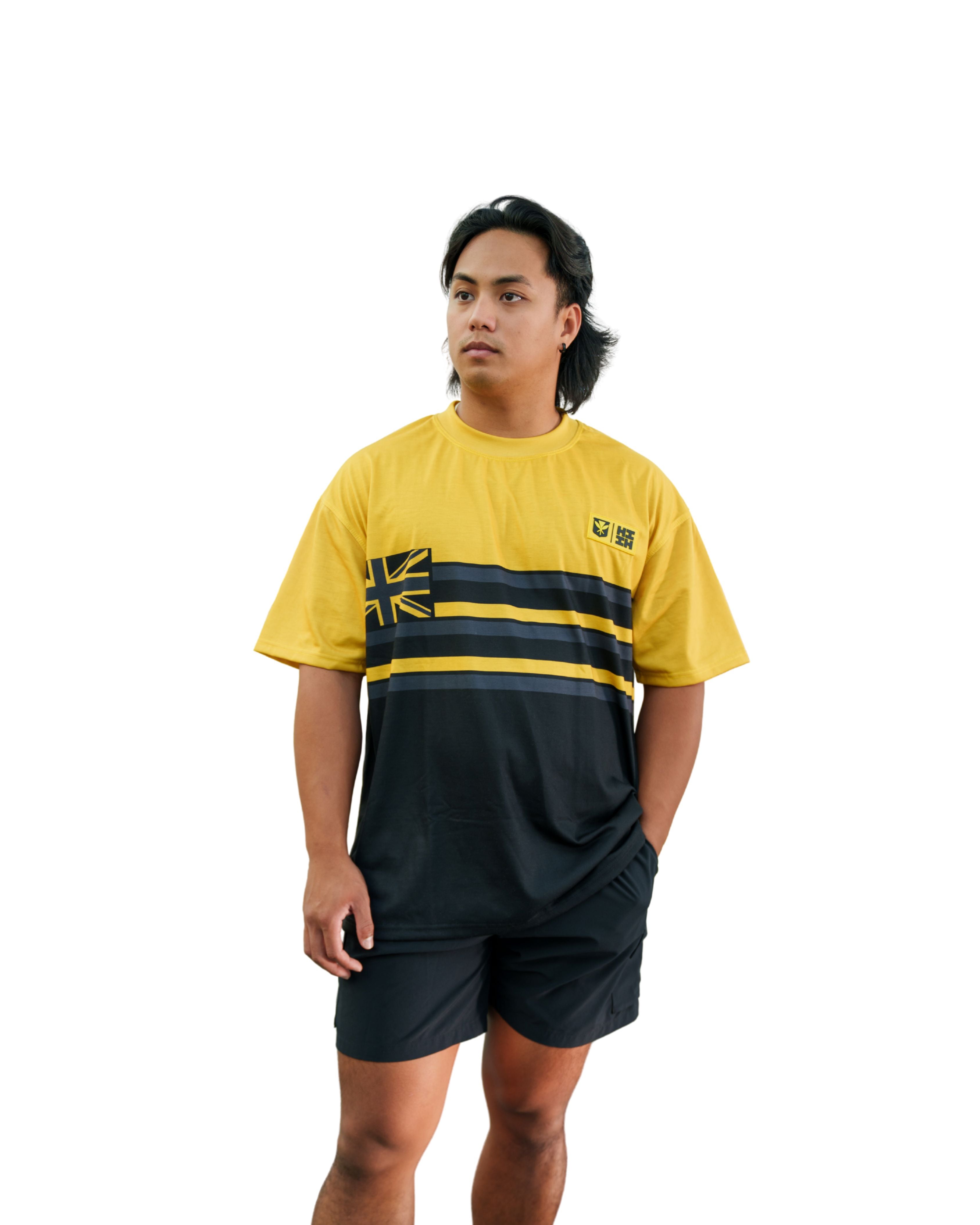 SIMPLE LOGO BLACK & YELLOW FLAG TEE Shirts Hawaii's Finest SMALL 